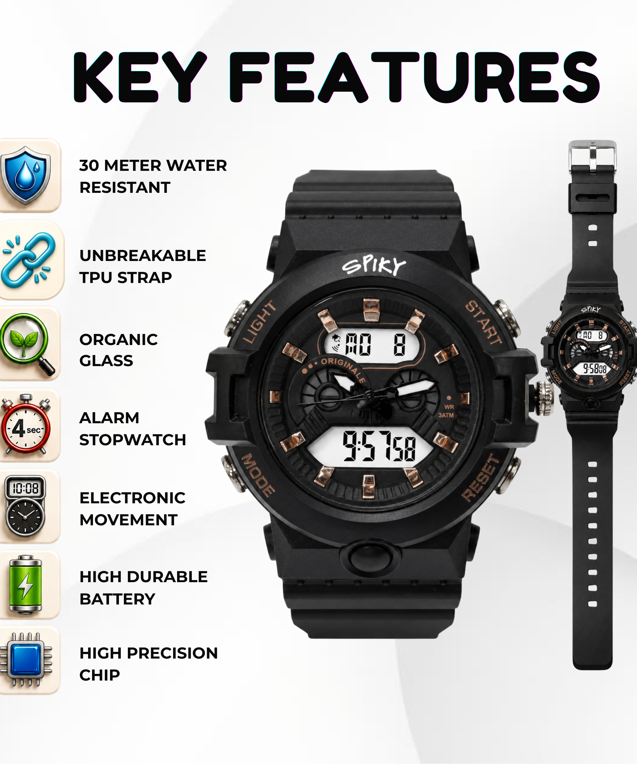 Spiky Round Analog Digital  Sports Watch for Kids Girls & Boys