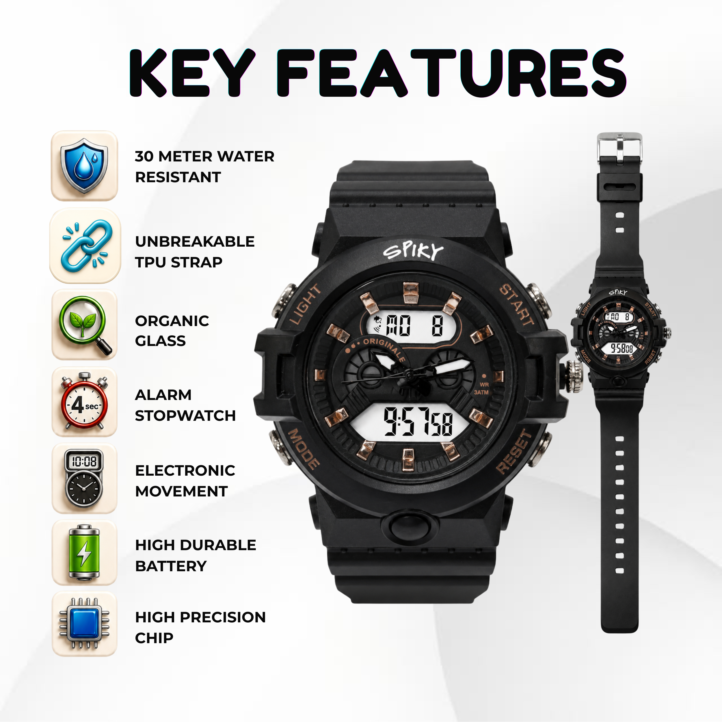 Spiky Round Analog Digital  Sports Watch for Kids Girls & Boys