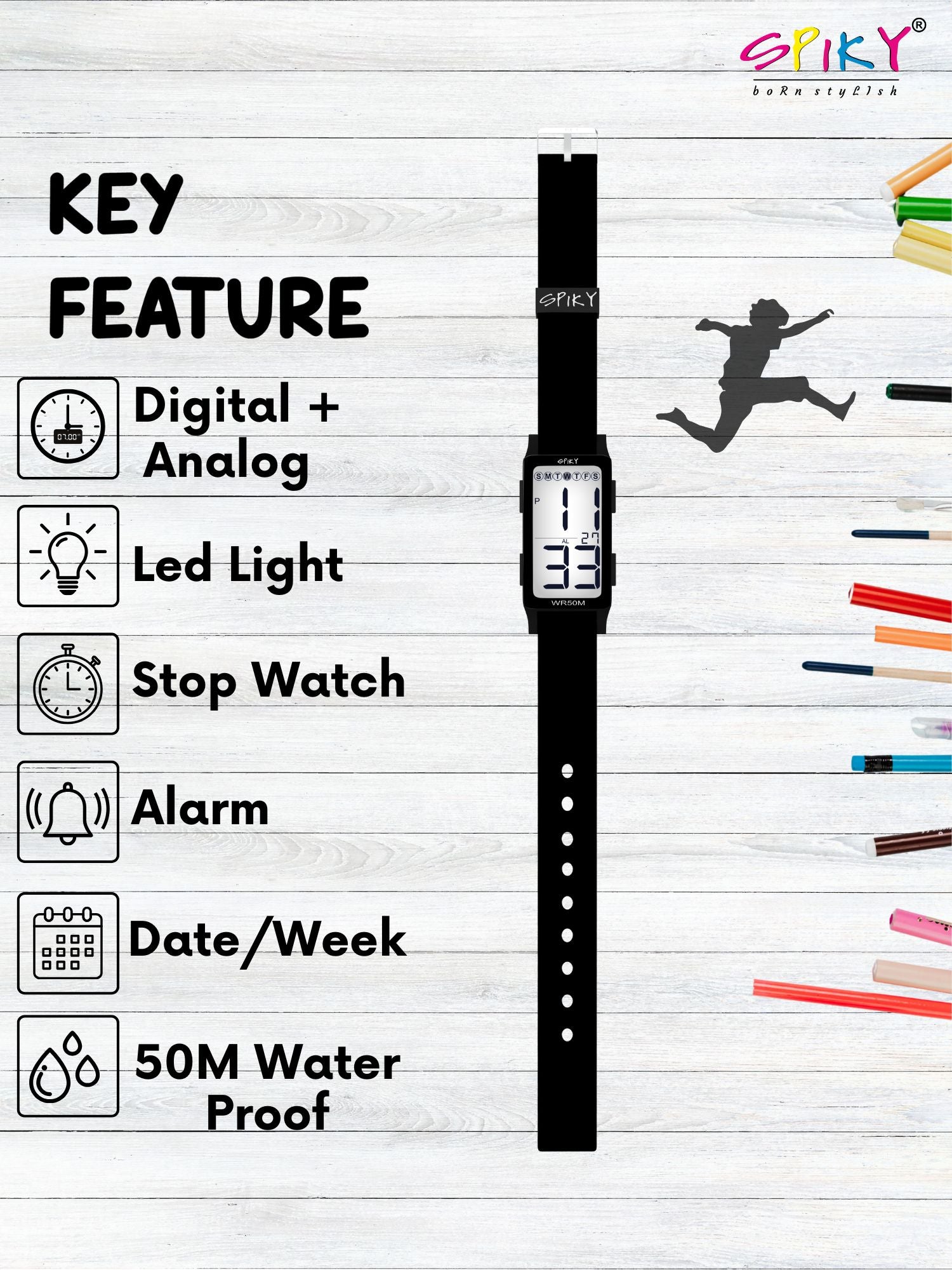 Spiky  Multi-functional Digital Sports Watch for Kids EVA44