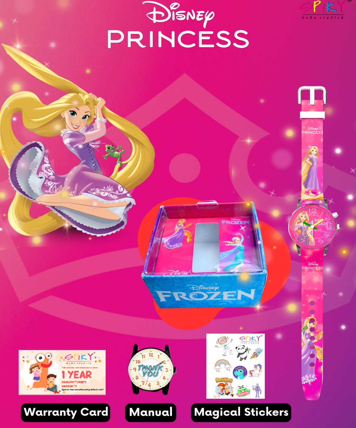 Disney Princess Kids Analog Watch with LED Light | For Girls Age 3–10 Years