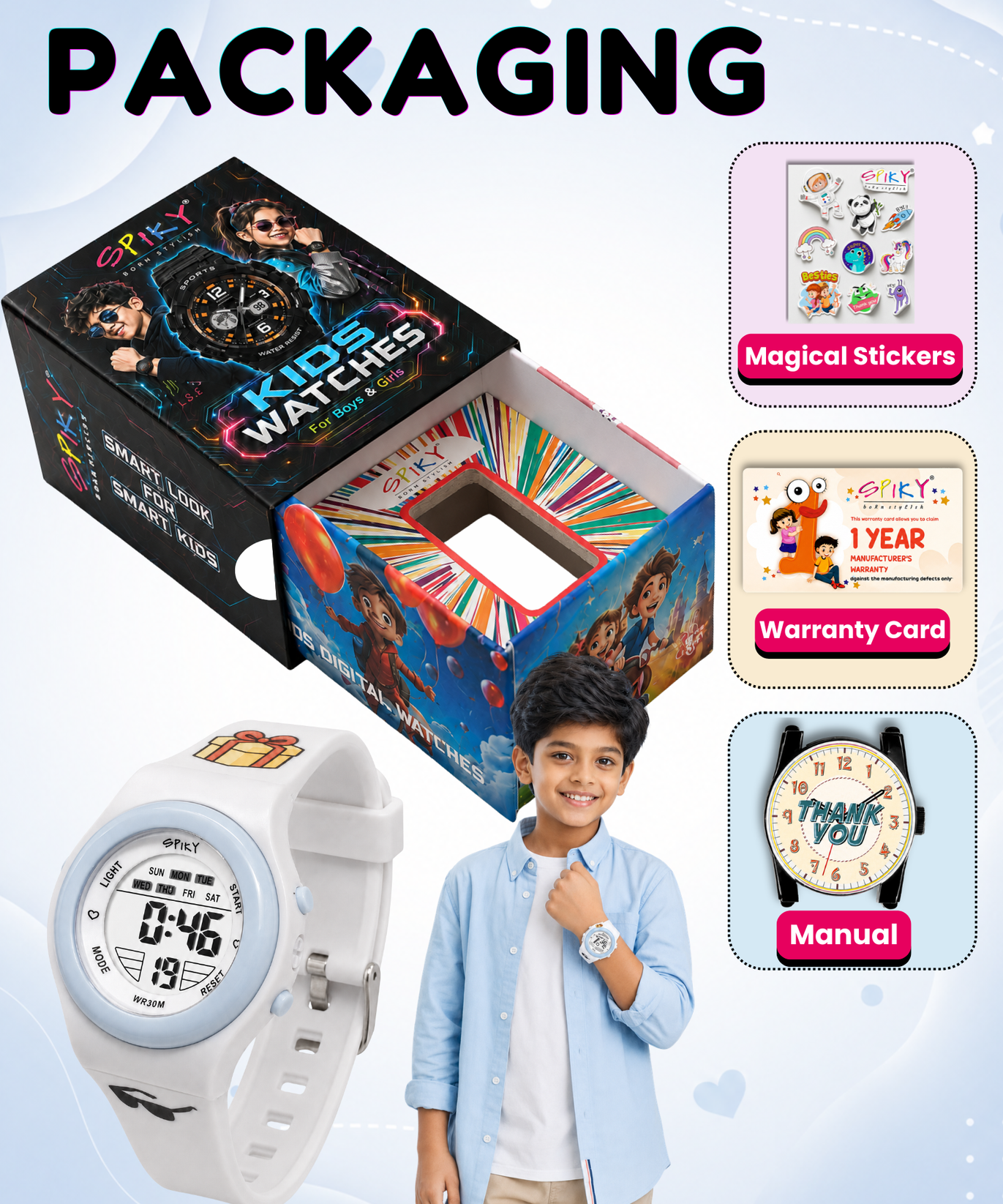 Spiky Round Digital Sports Watch for Kids