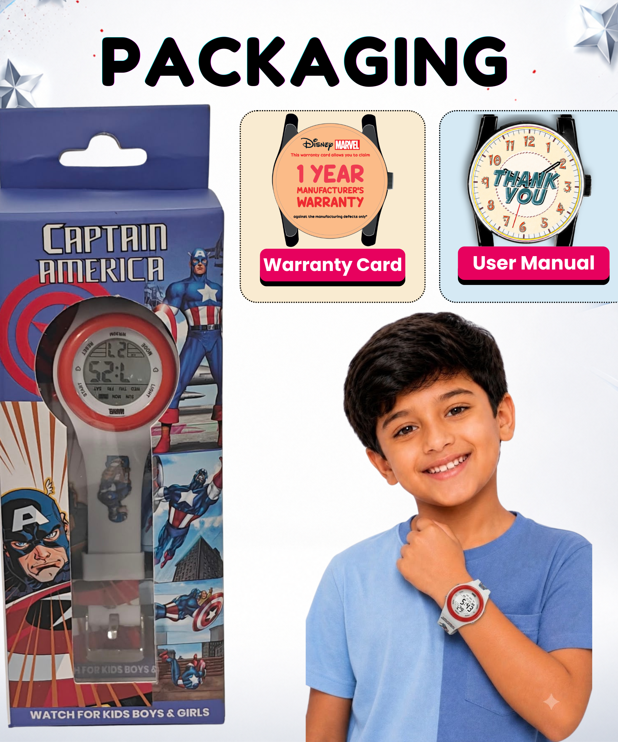 Spiky Captain America theme Digital Kids Watch