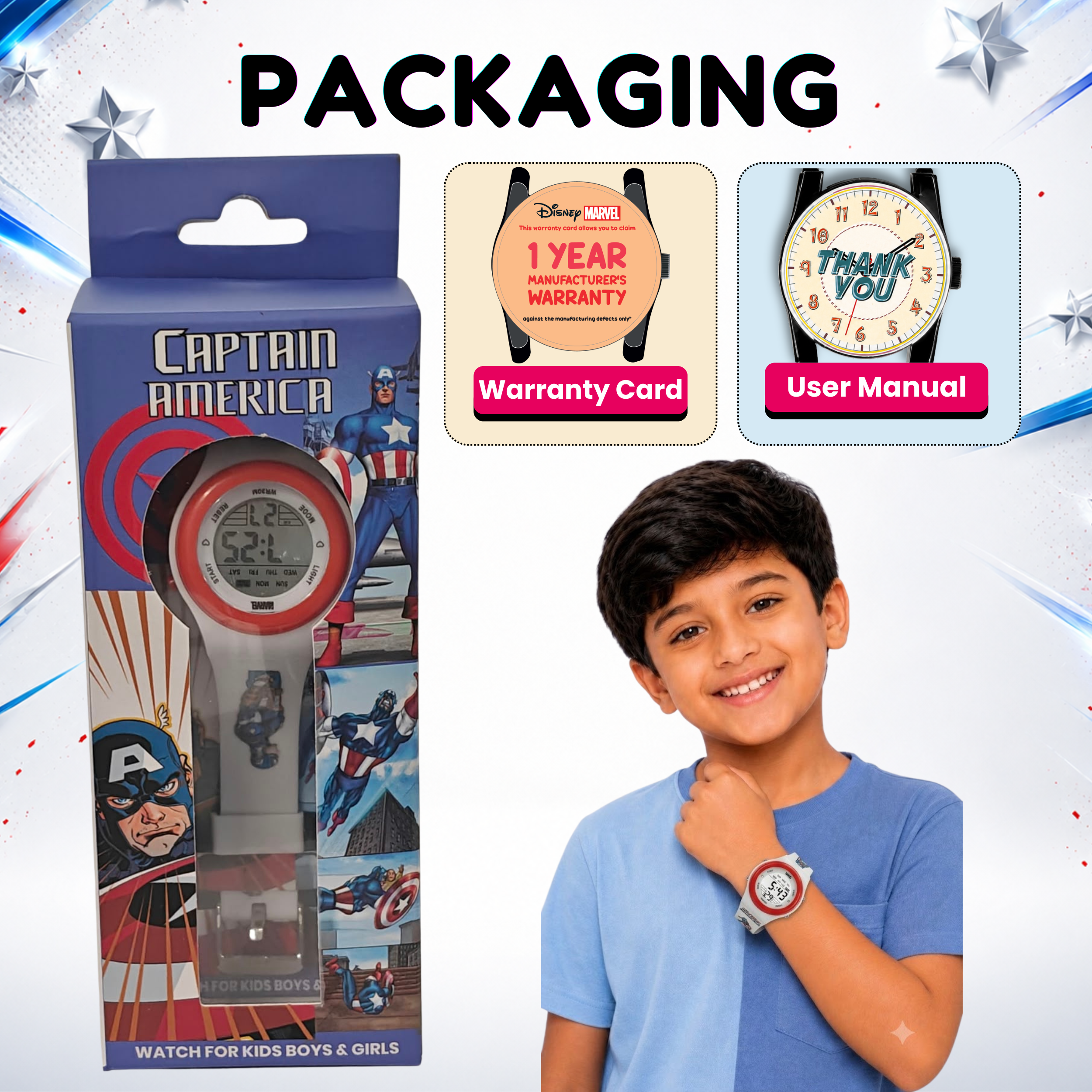 Spiky Captain America theme Digital Kids Watch