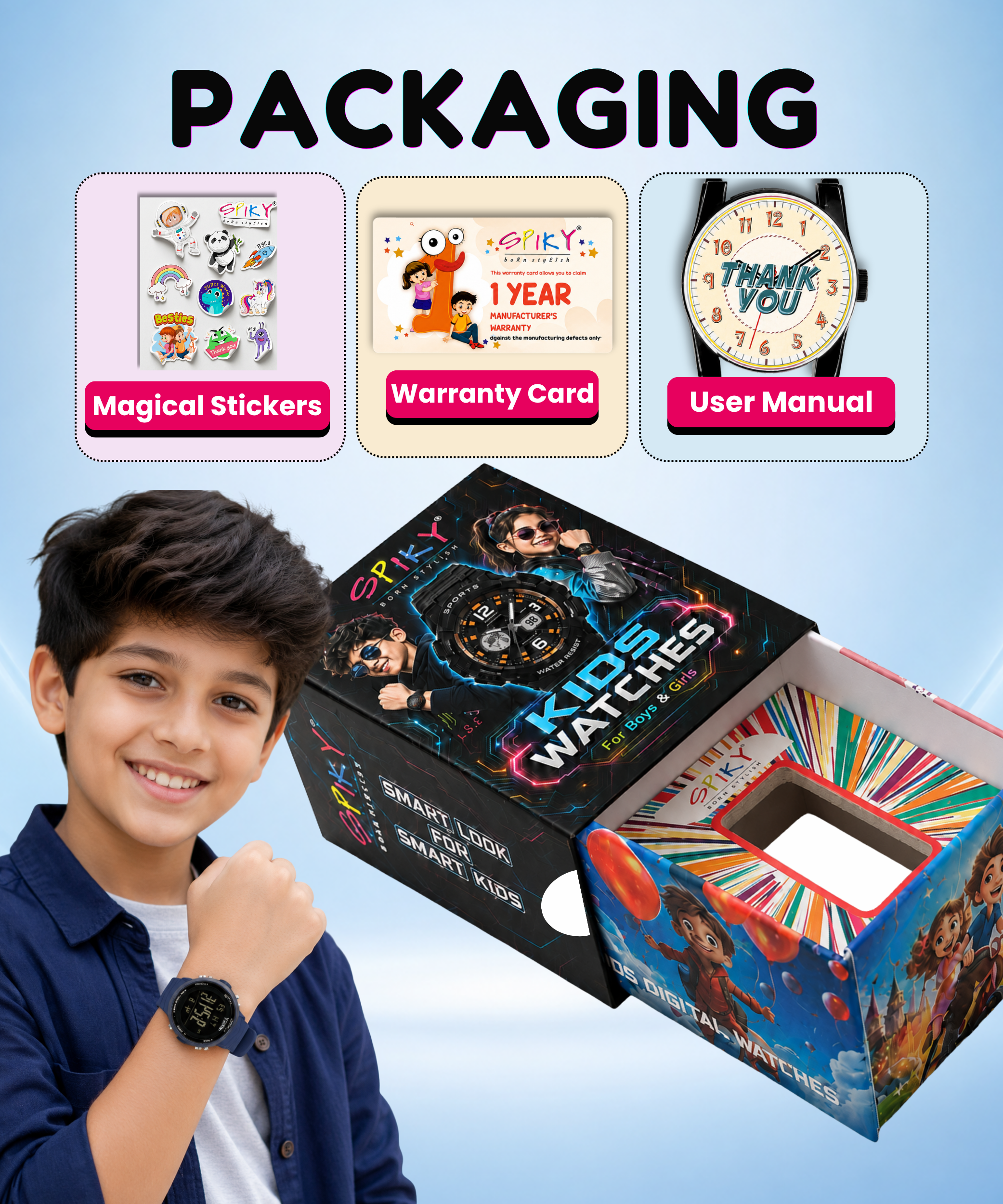 Spiky Square Digital Sports Watch for Kids Boys