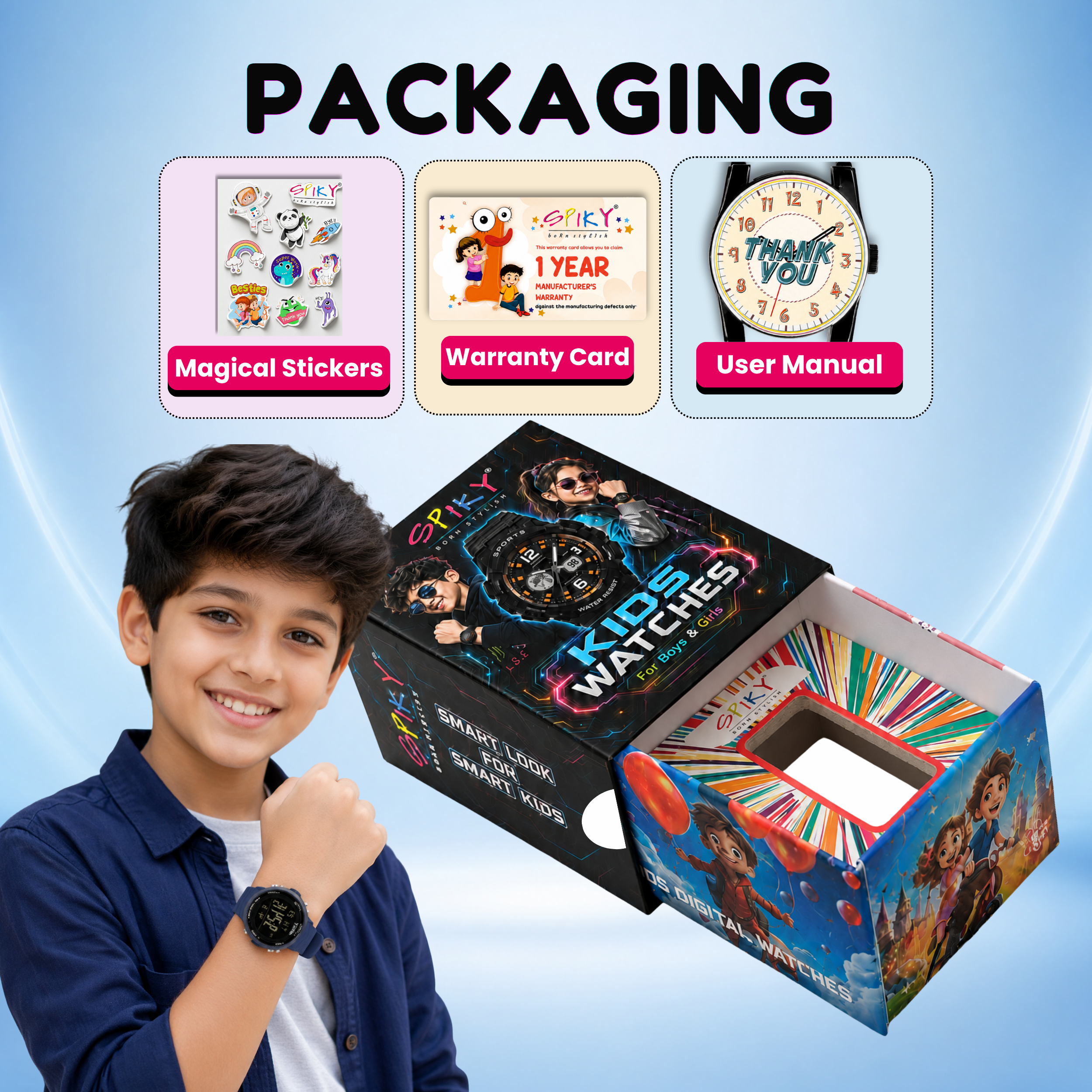 Spiky Square Digital Sports Watch for Kids Boys