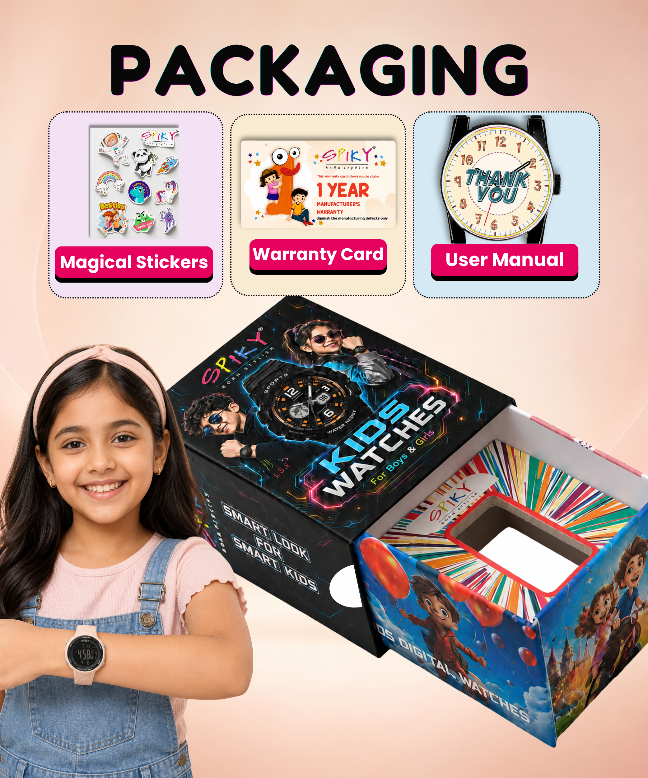 Spiky Square Digital Sports Watch for Kids Girls