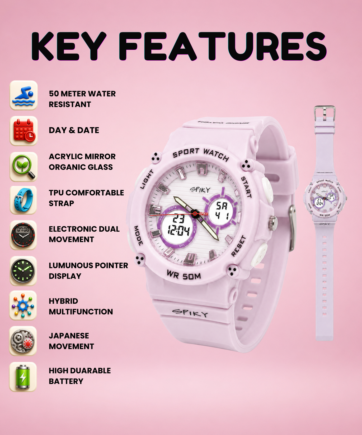 Spiky Analog-Digital Sports Watch for Kids Girls