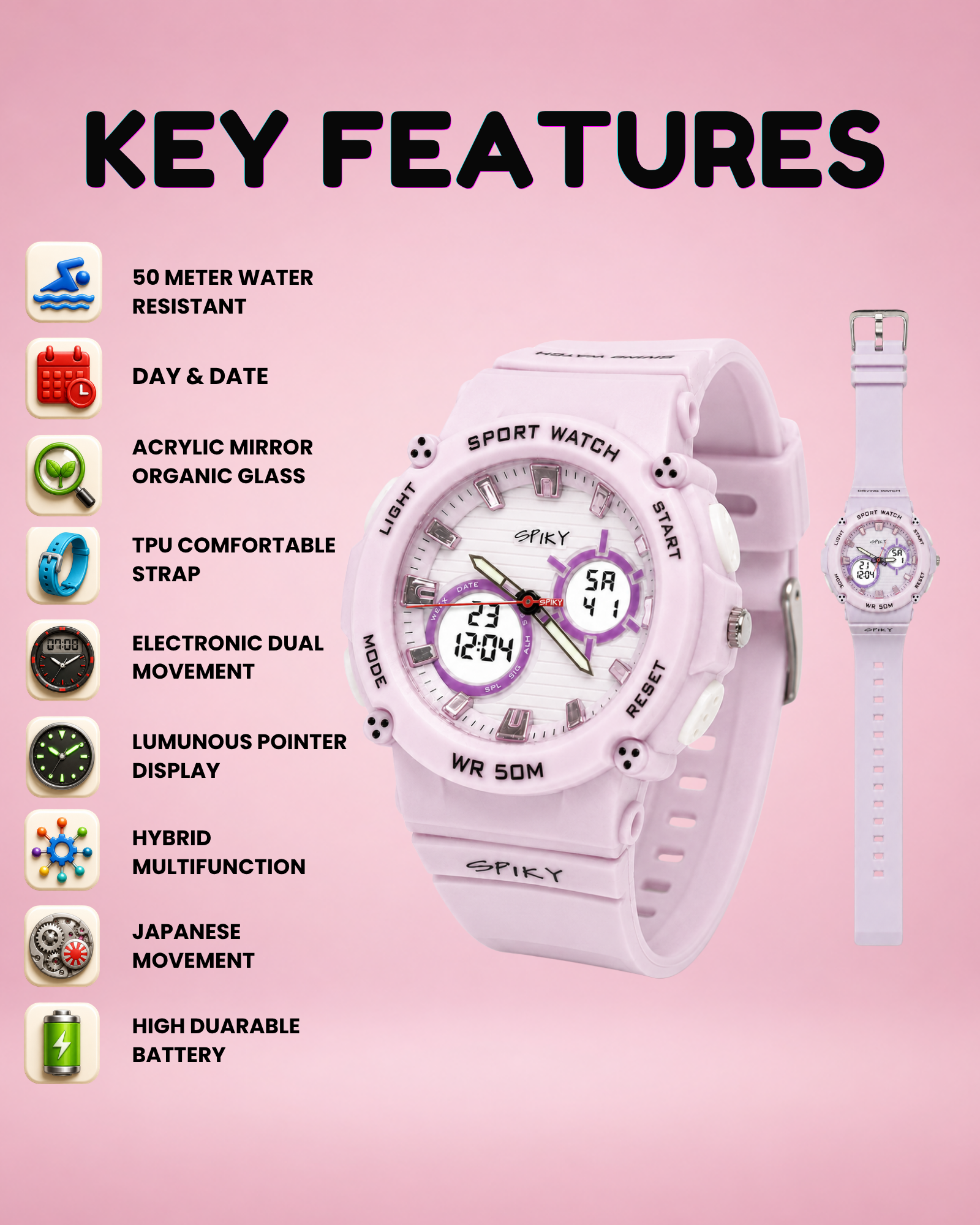 Spiky Analog-Digital Sports Watch for Kids Girls