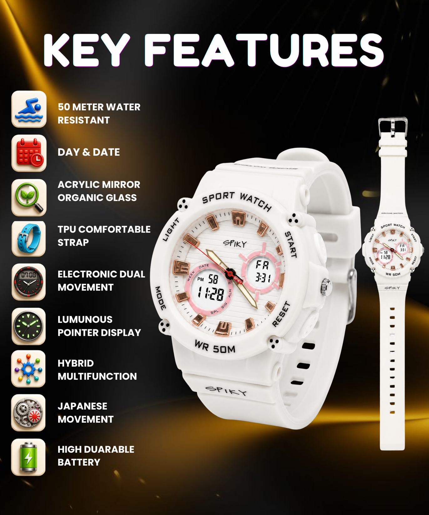 Spiky Analog-Digital Sports Watch for Kids Boys and Girls