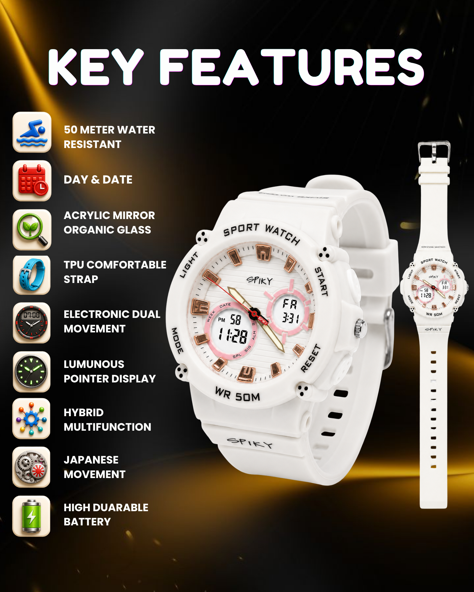 Spiky Analog-Digital Sports Watch for Kids Boys and Girls