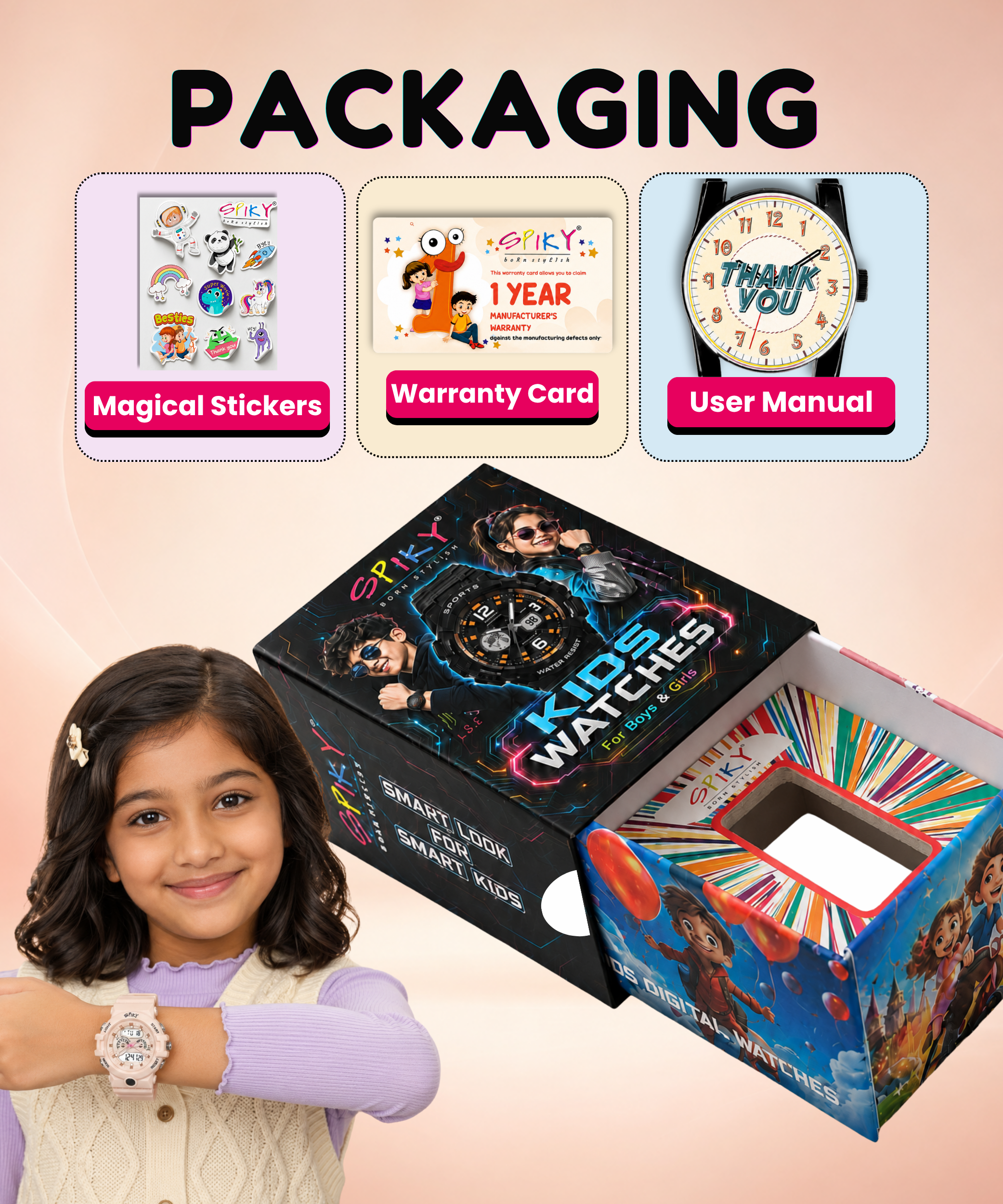 Spiky Round Analog Digital  Sports Watch for Kids Girls