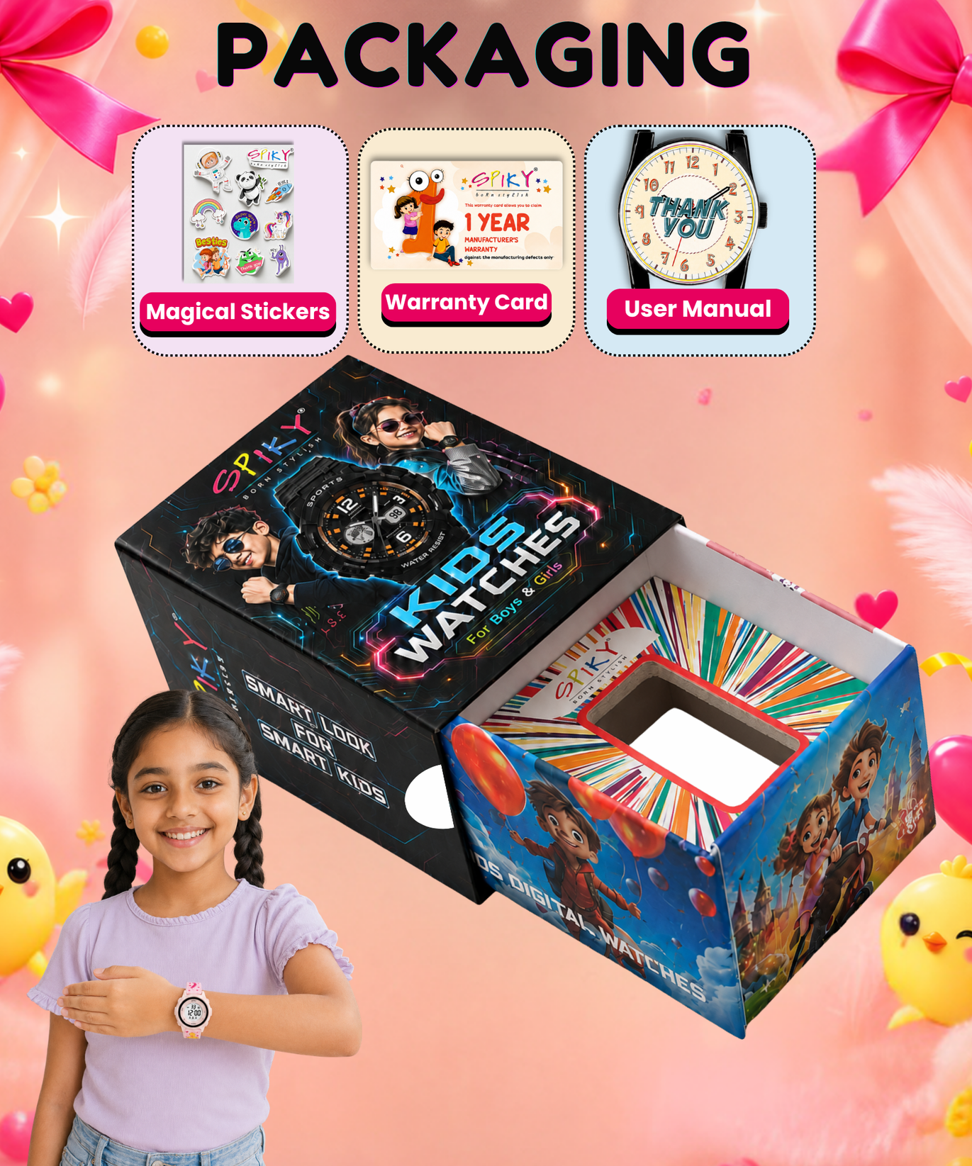 Spiky Round Kids Digital Watch for Girls