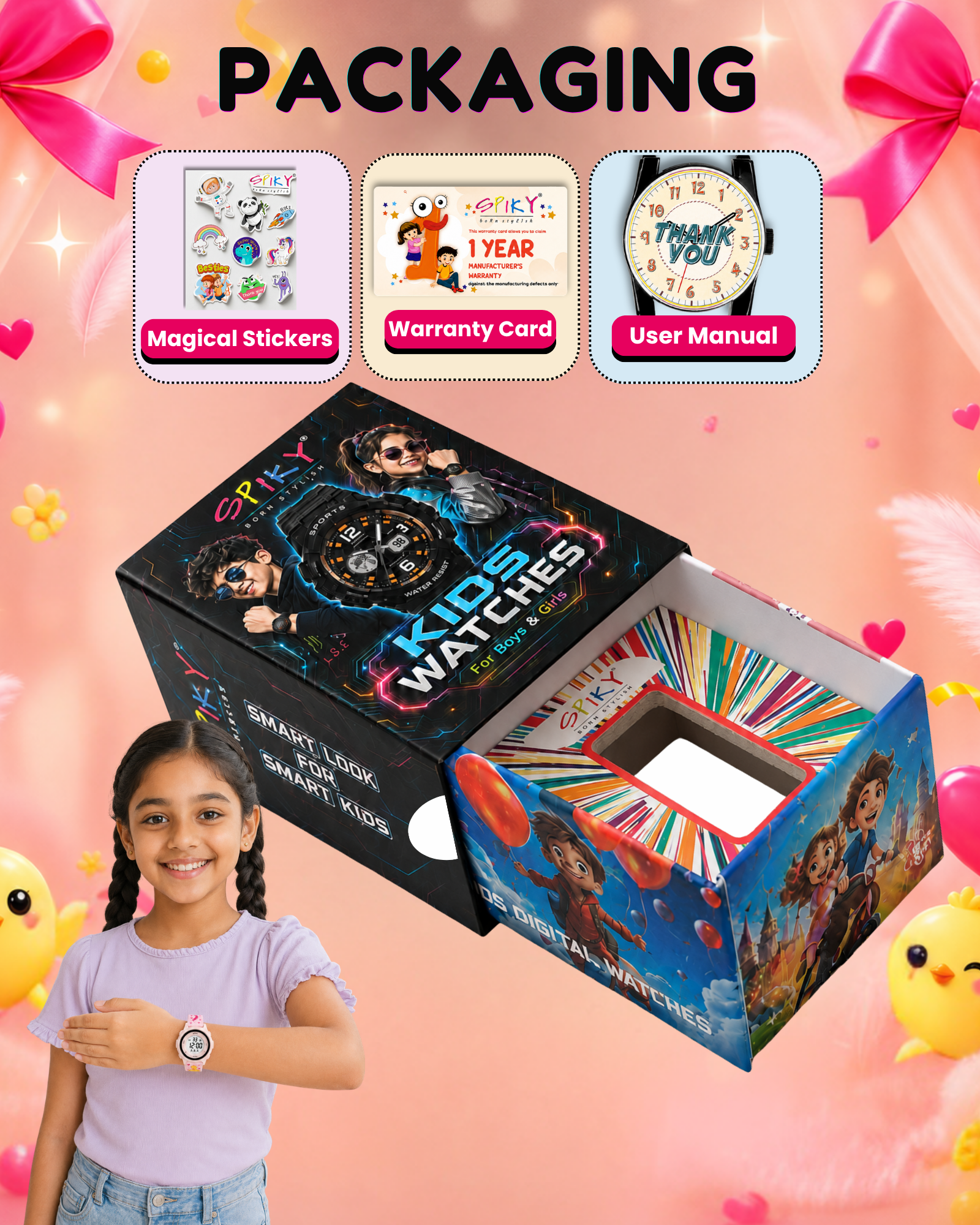 Spiky Round Kids Digital Watch for Girls