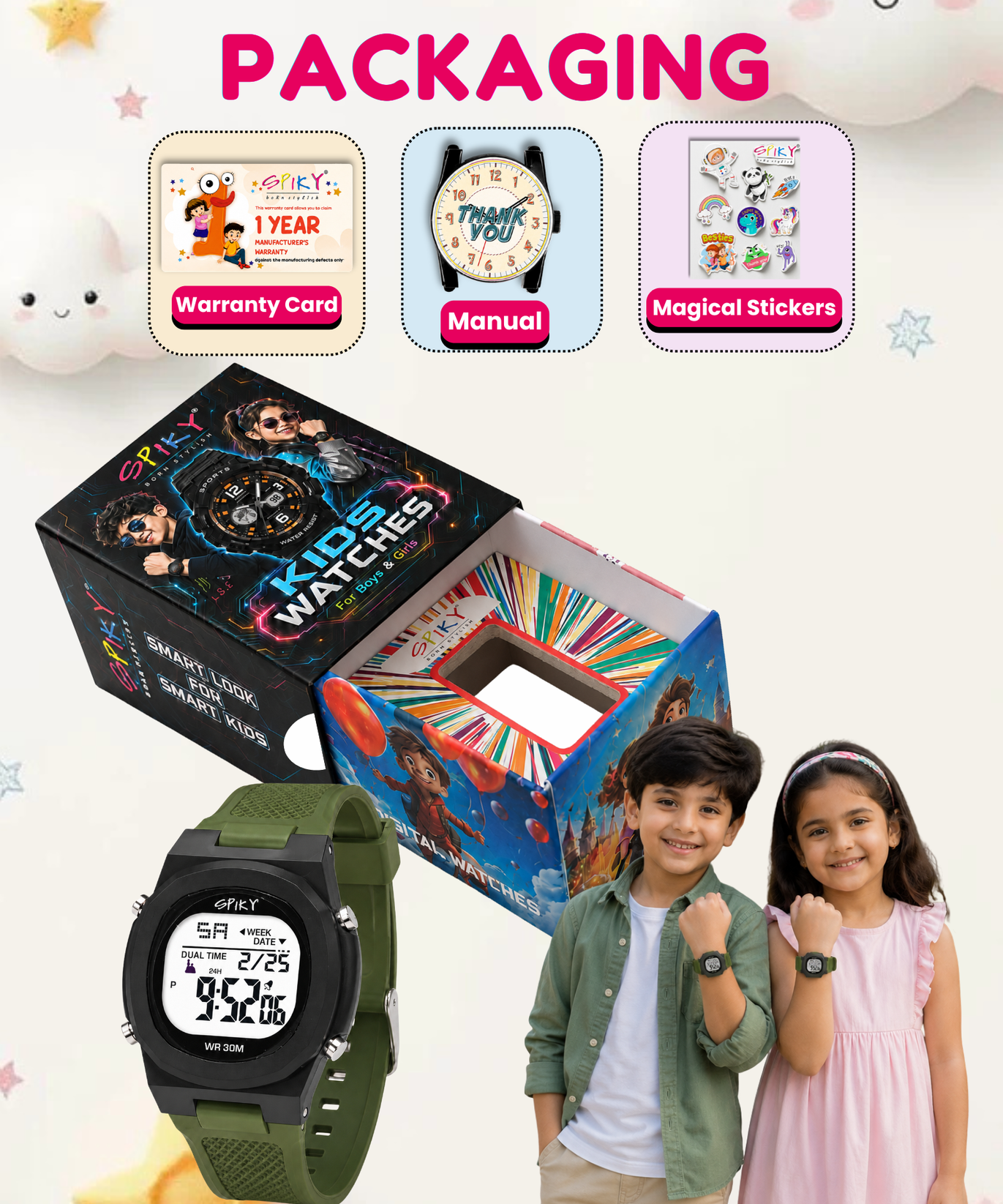 Spiky EVA65 Round Digital Sports Watch for Kids