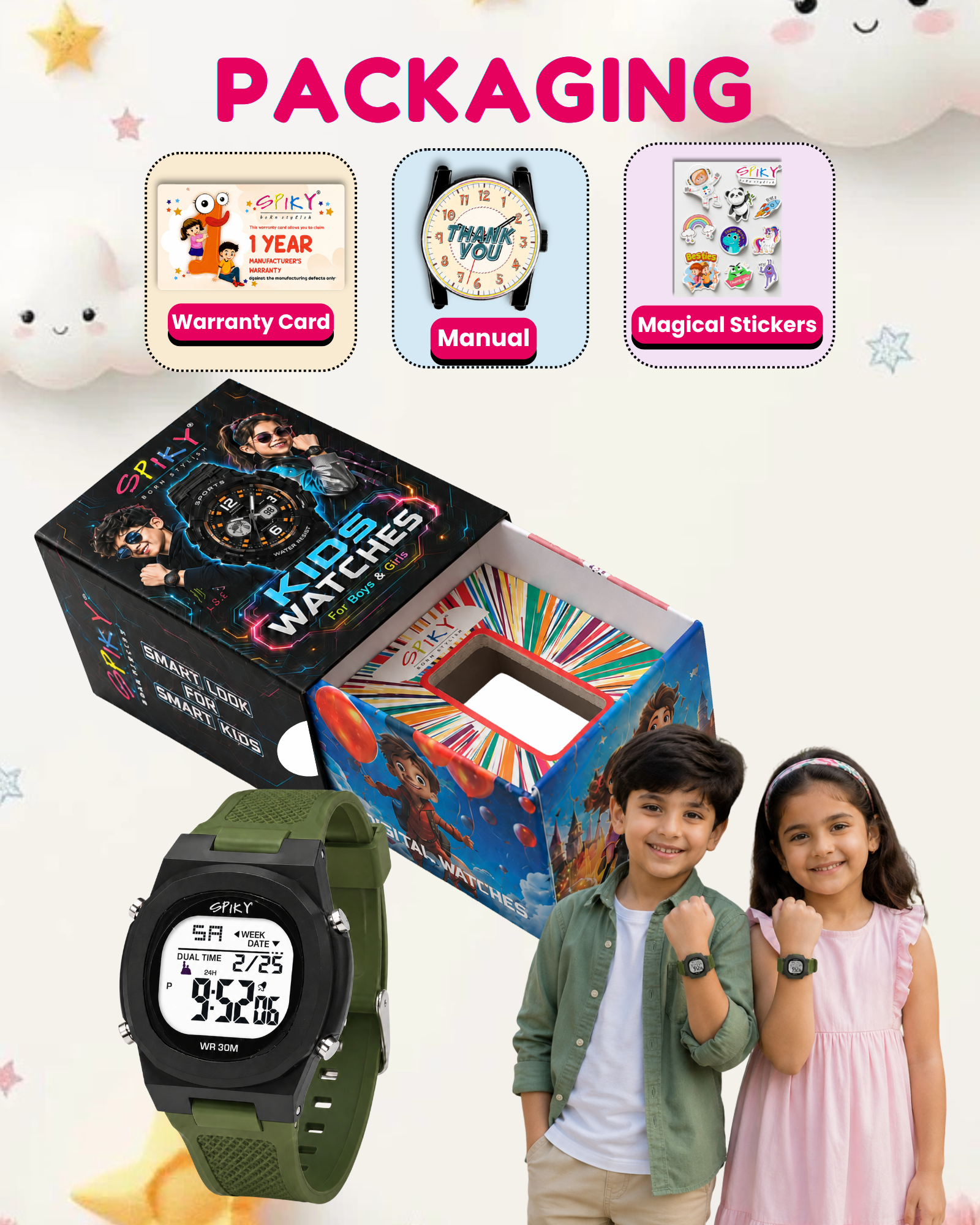 Spiky EVA65 Round Digital Sports Watch for Kids