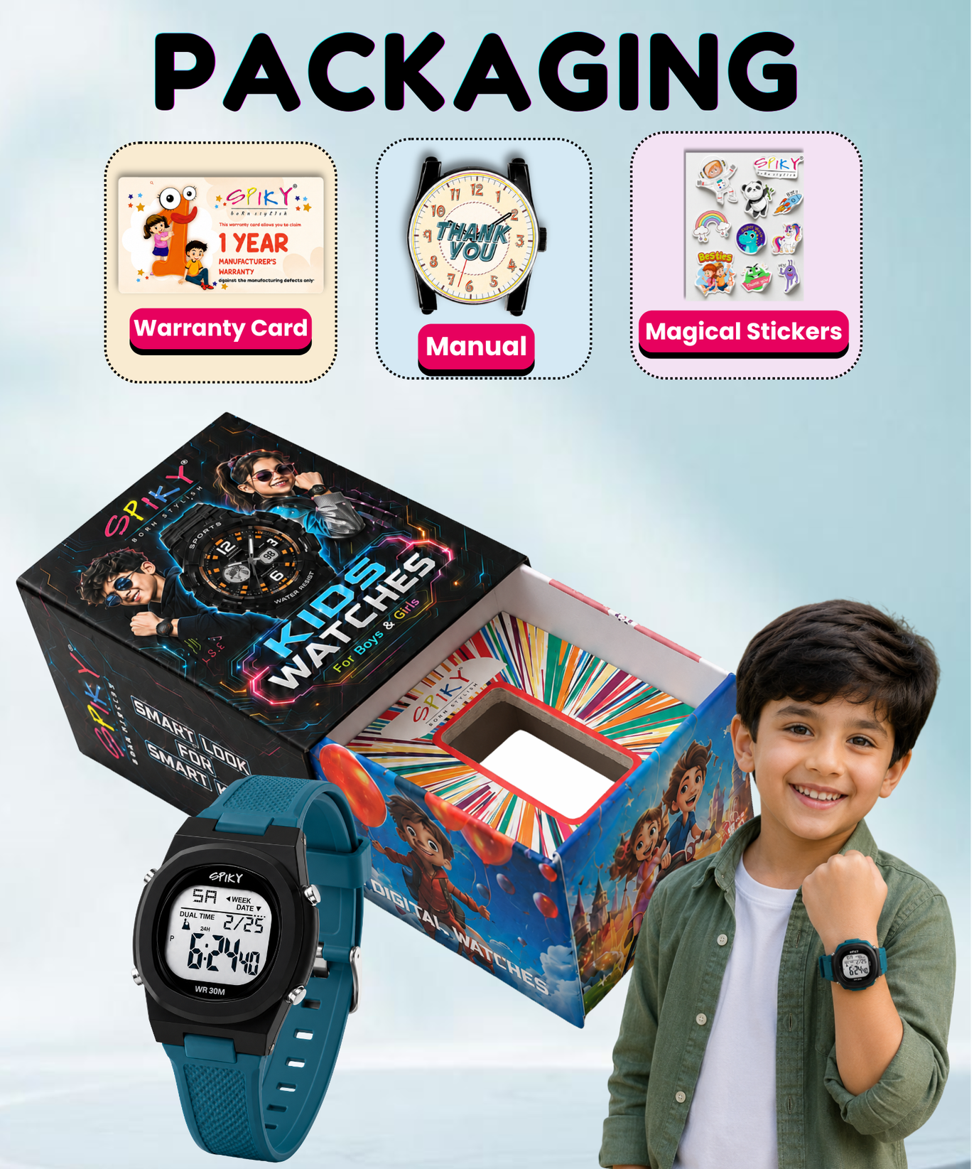 Spiky EVA65 Round Digital Sports Watch for Kids