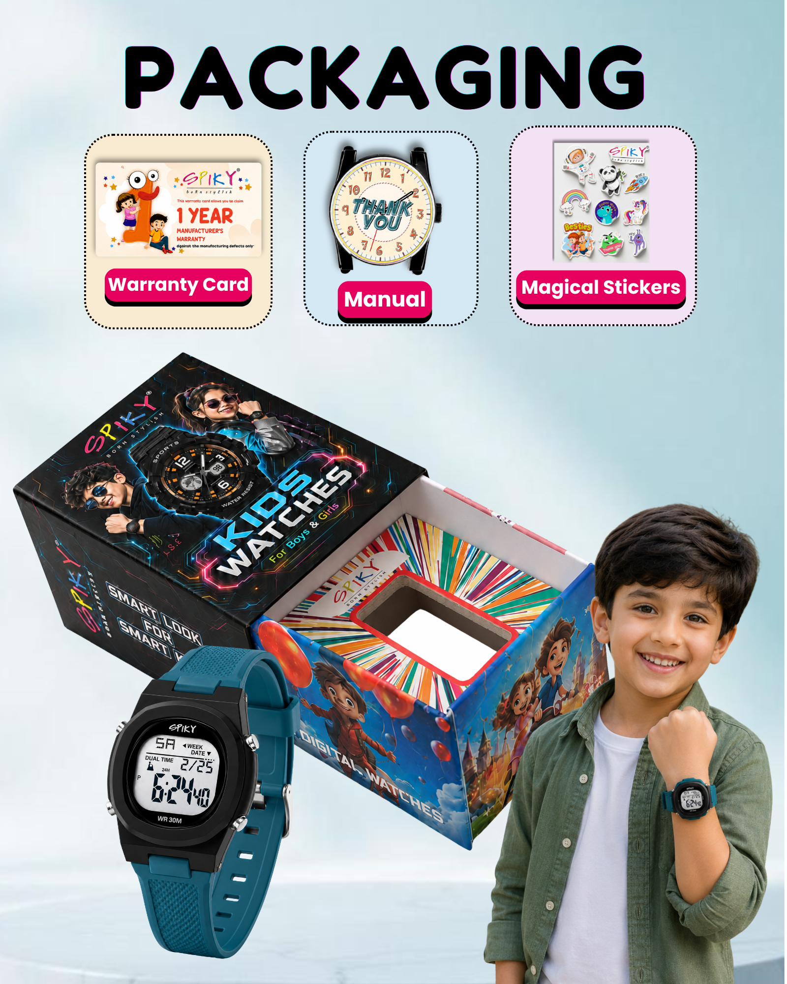 Spiky EVA65 Round Digital Sports Watch for Kids