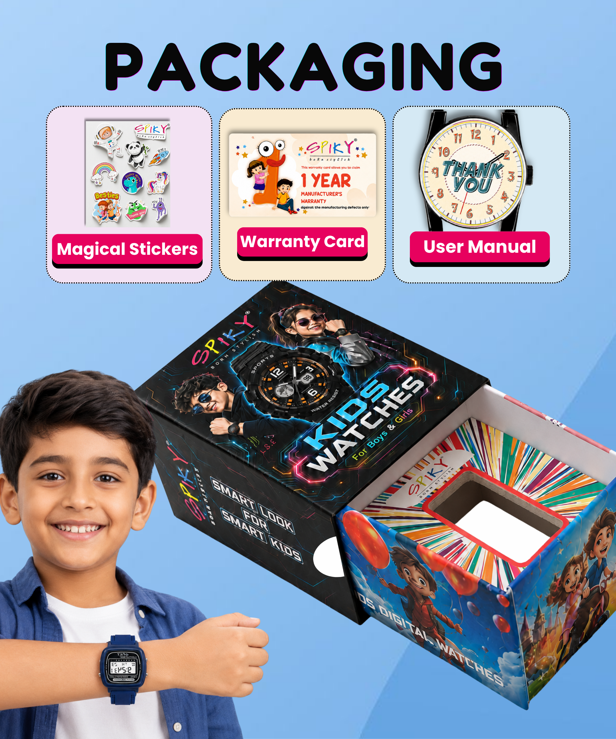 Spiky Square Digital Sports Watch for Kids Boys