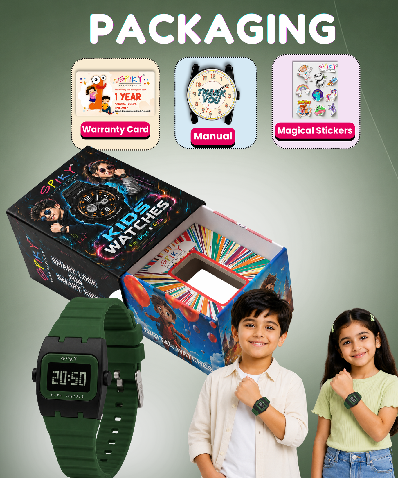 Spiky Rectangle Digital Sports Watch for Kids