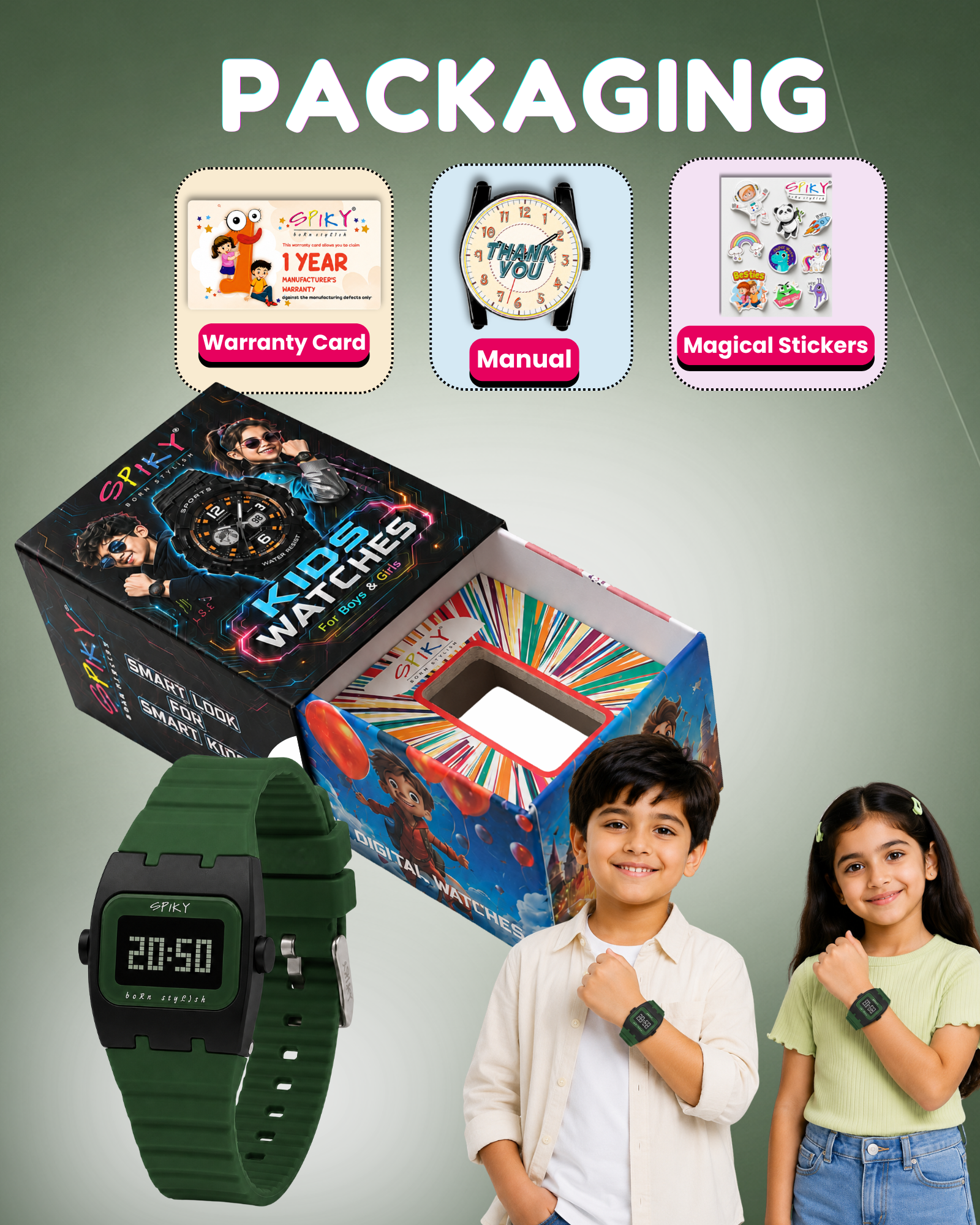 Spiky Rectangle Digital Sports Watch for Kids
