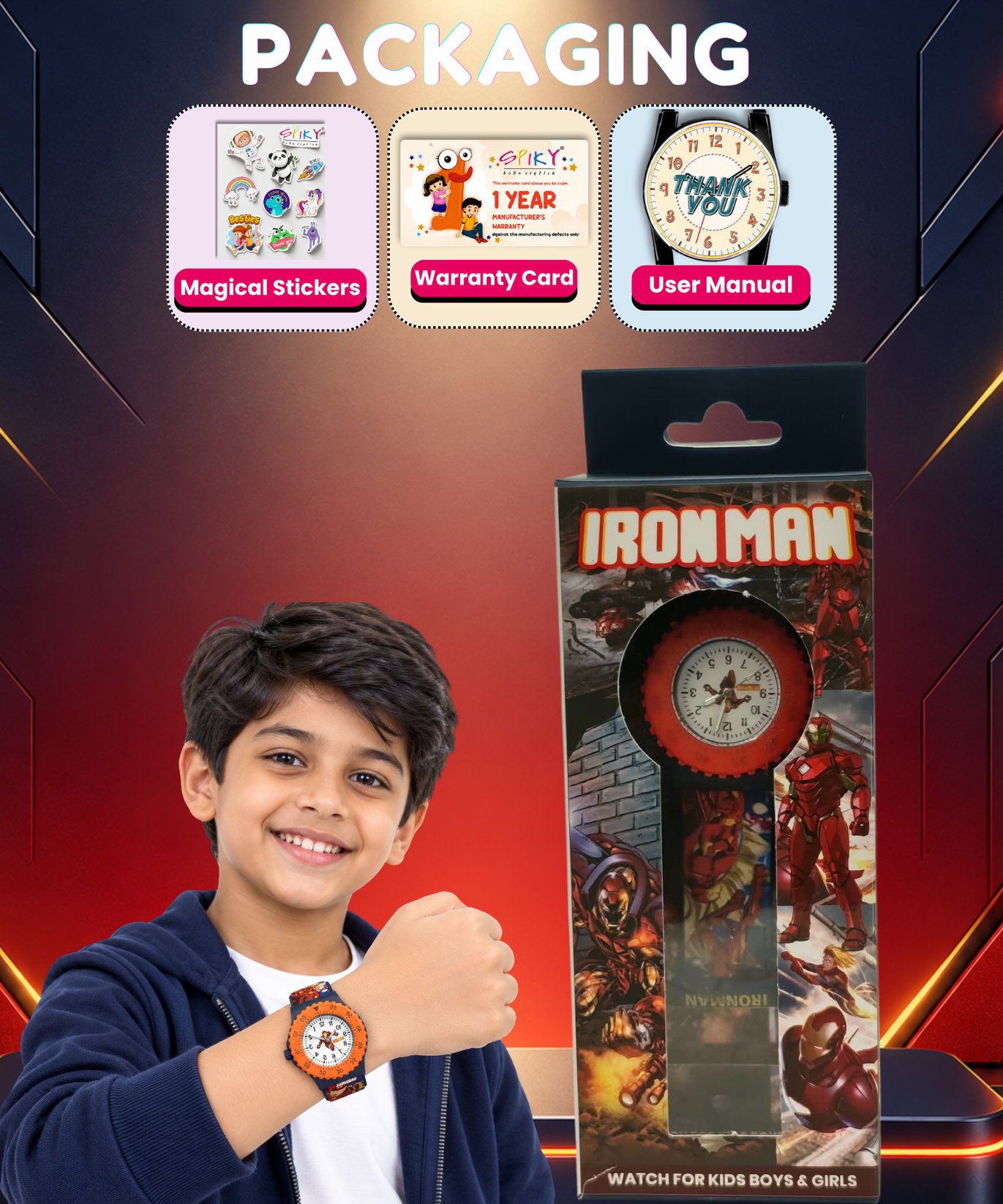 Spiky Round Ironman Themed Analog Watch