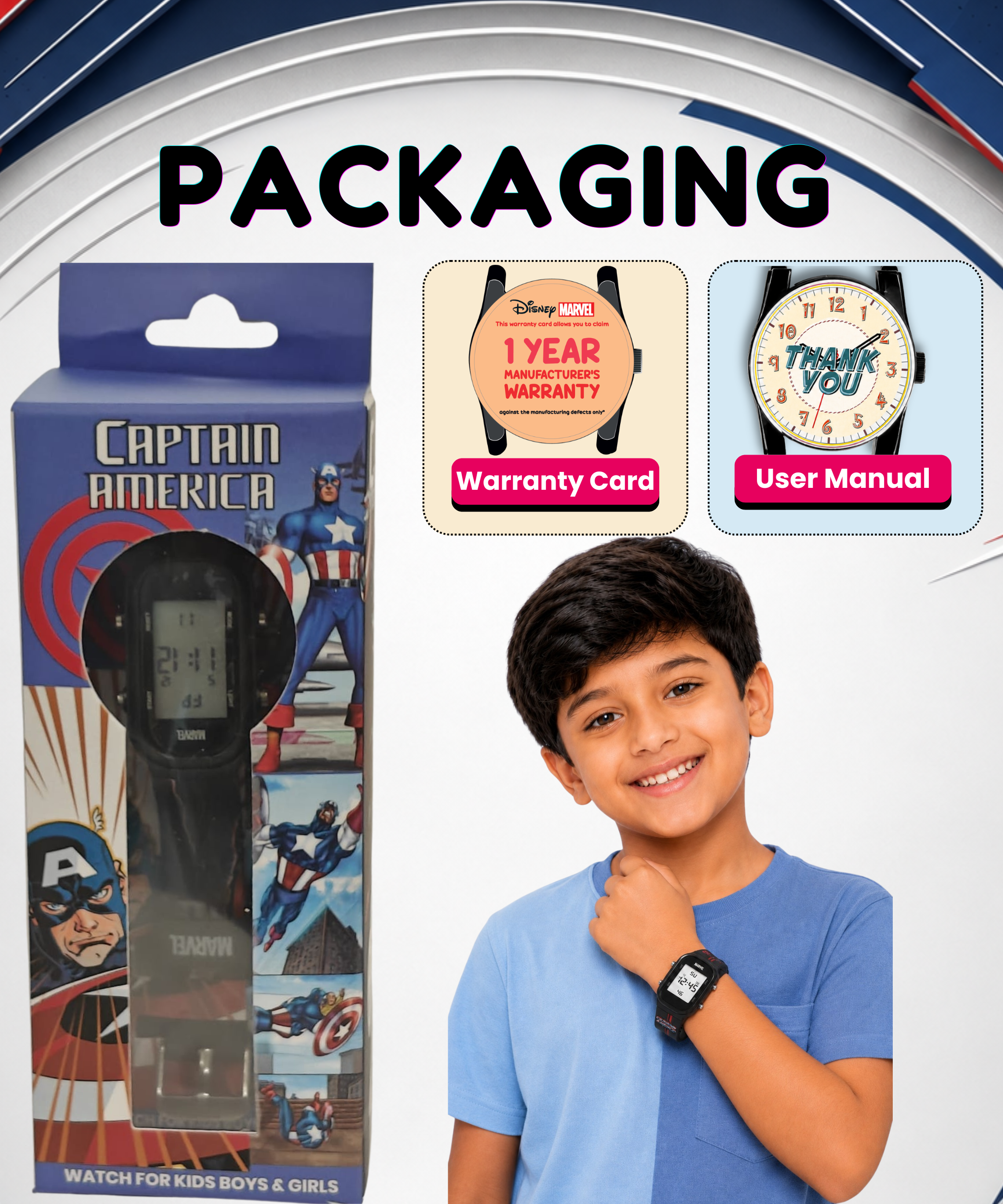 Spiky Captain America theme Digital Kids Watch