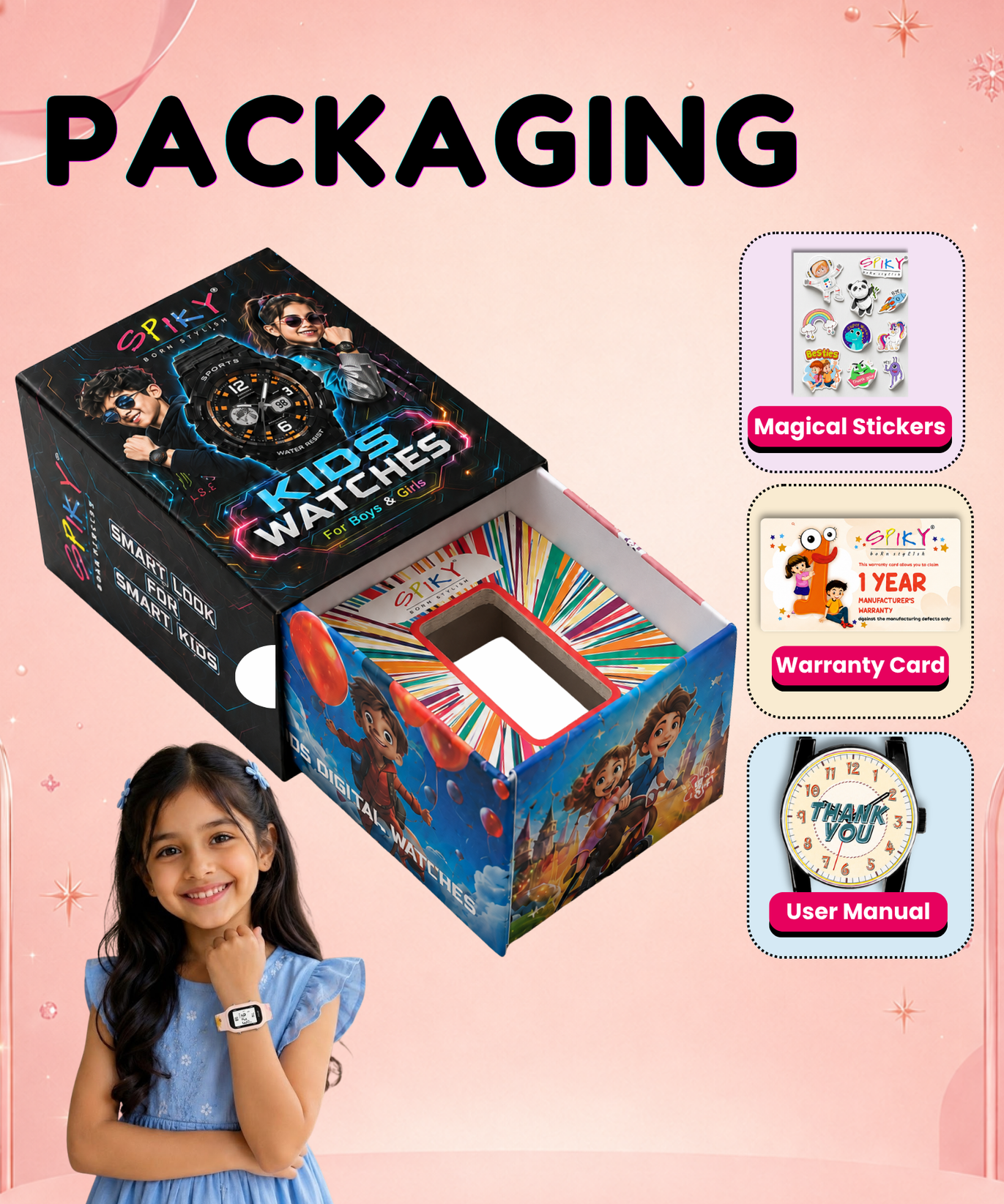 Spiky Rectangle Kids Digital Watch for Girls