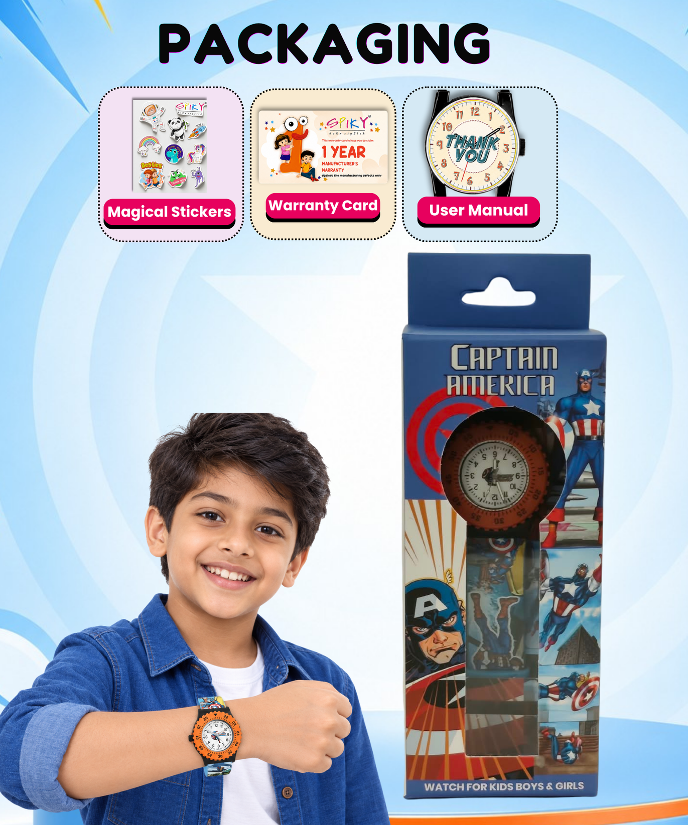 Spiky Round Captain America Themed Analog Watch