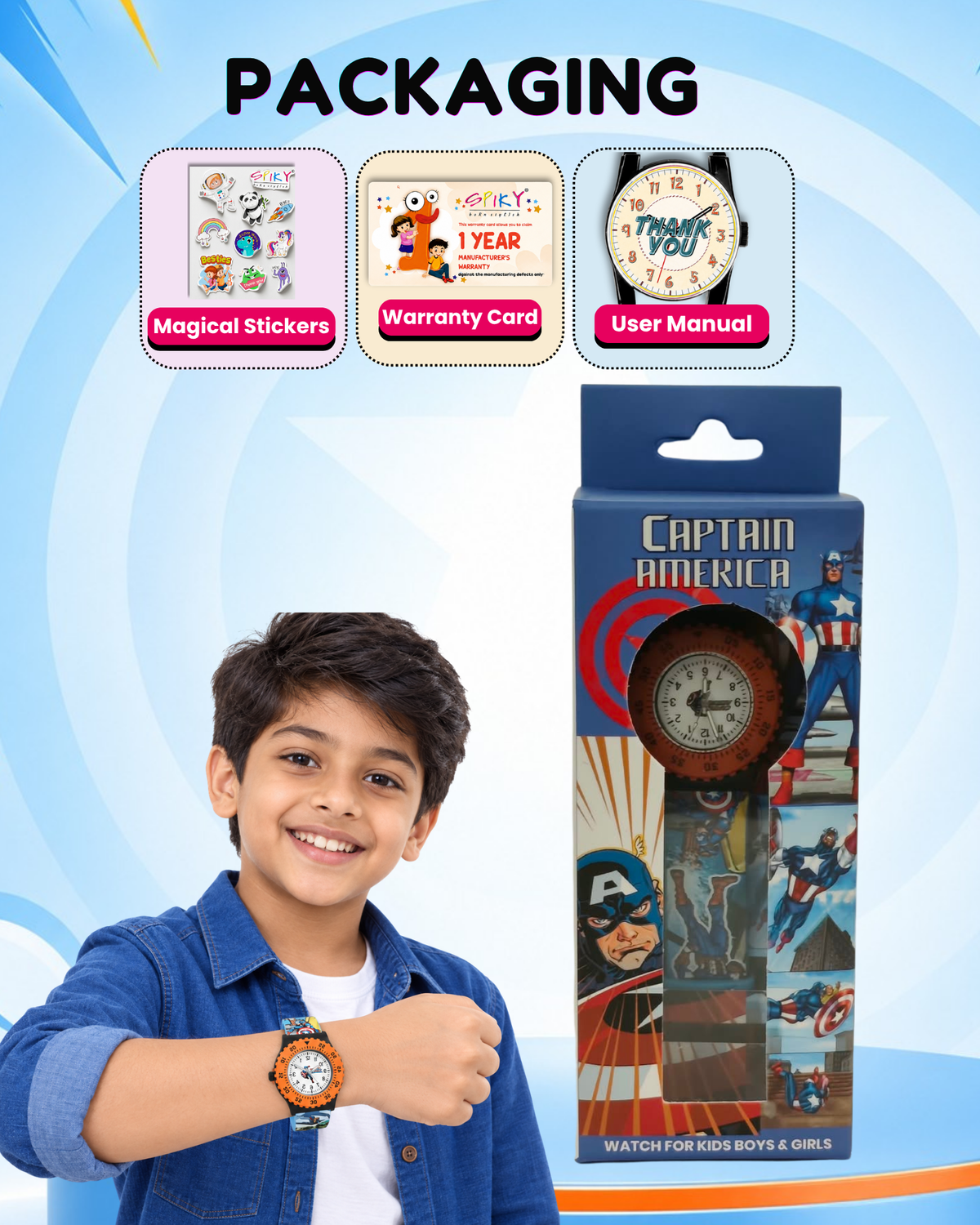 Spiky Round Captain America Themed Analog Watch