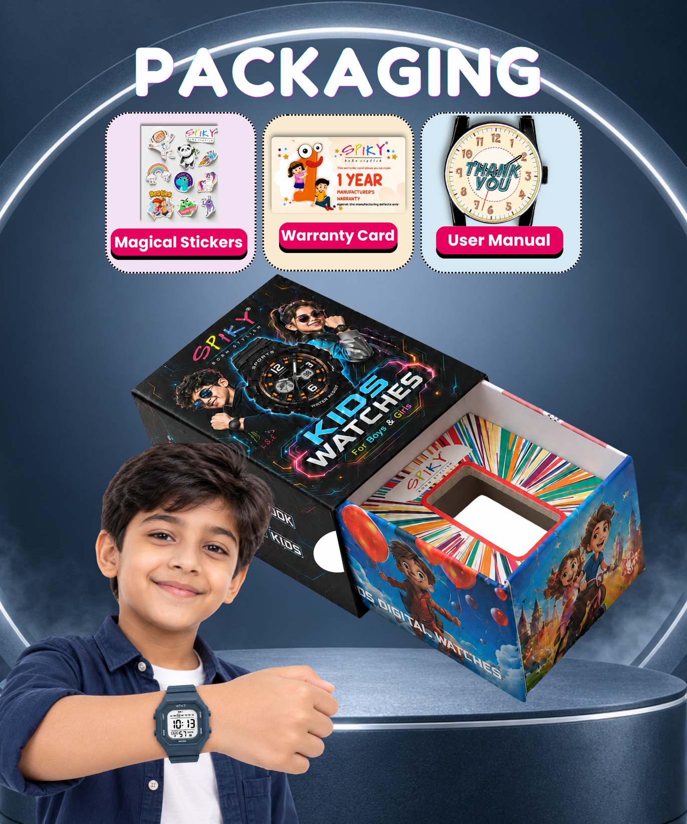 Spiky Square Digital Kids Watch for Boys