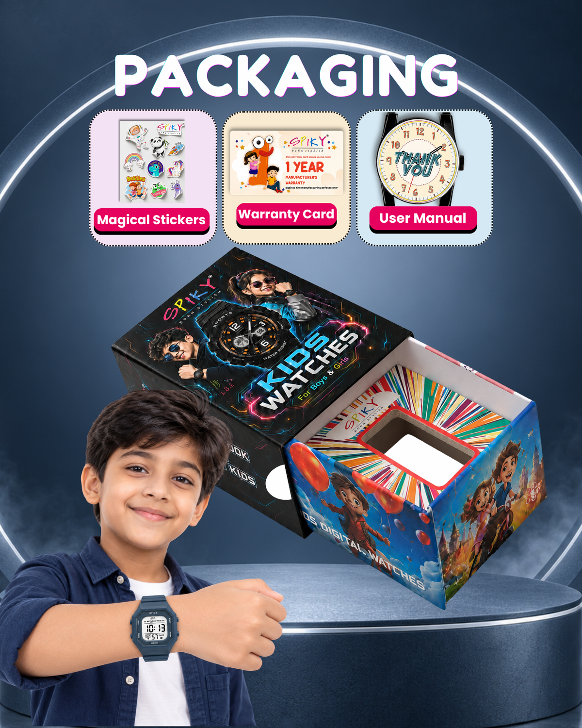 Spiky Square Digital Kids Watch for Boys