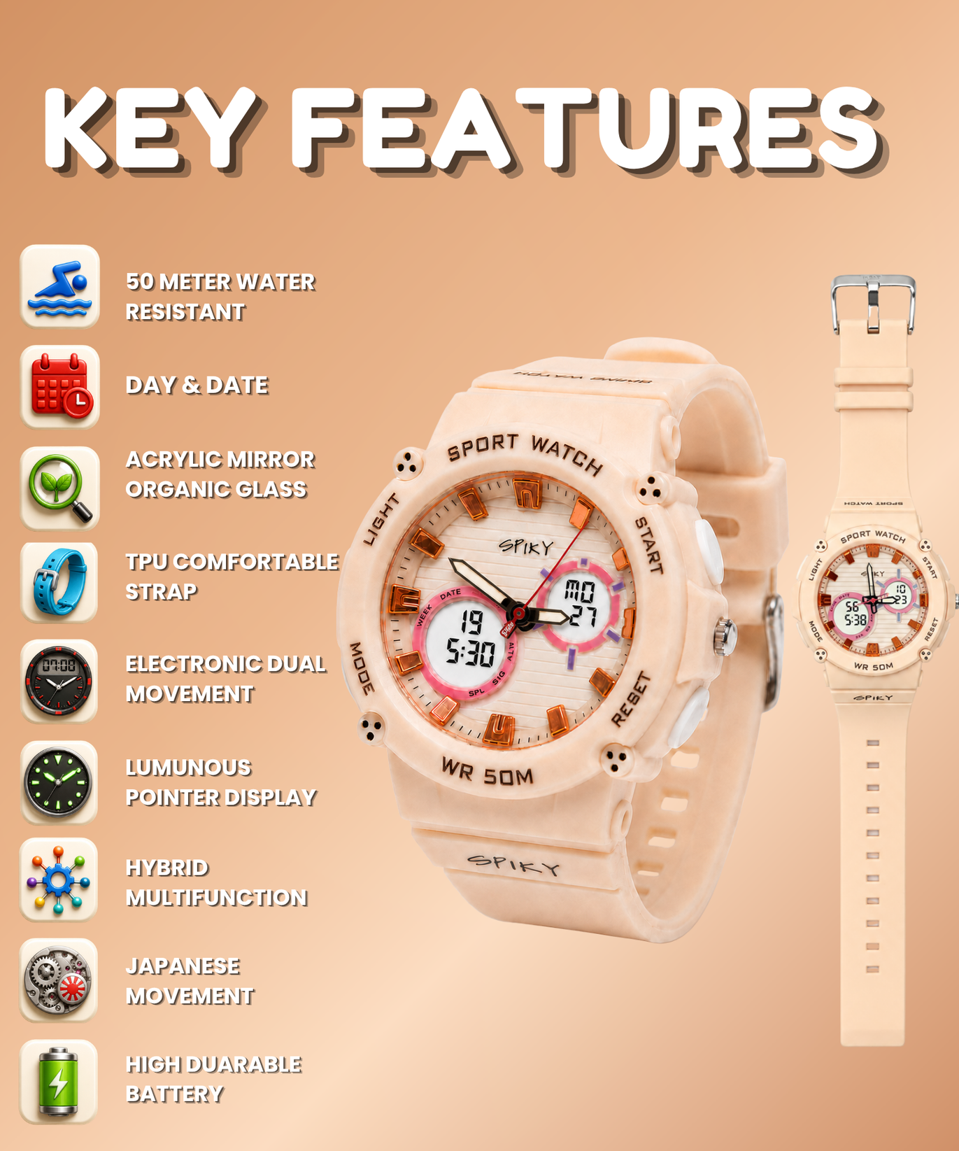 Spiky Analog-Digital Sports Watch for Kids Girls