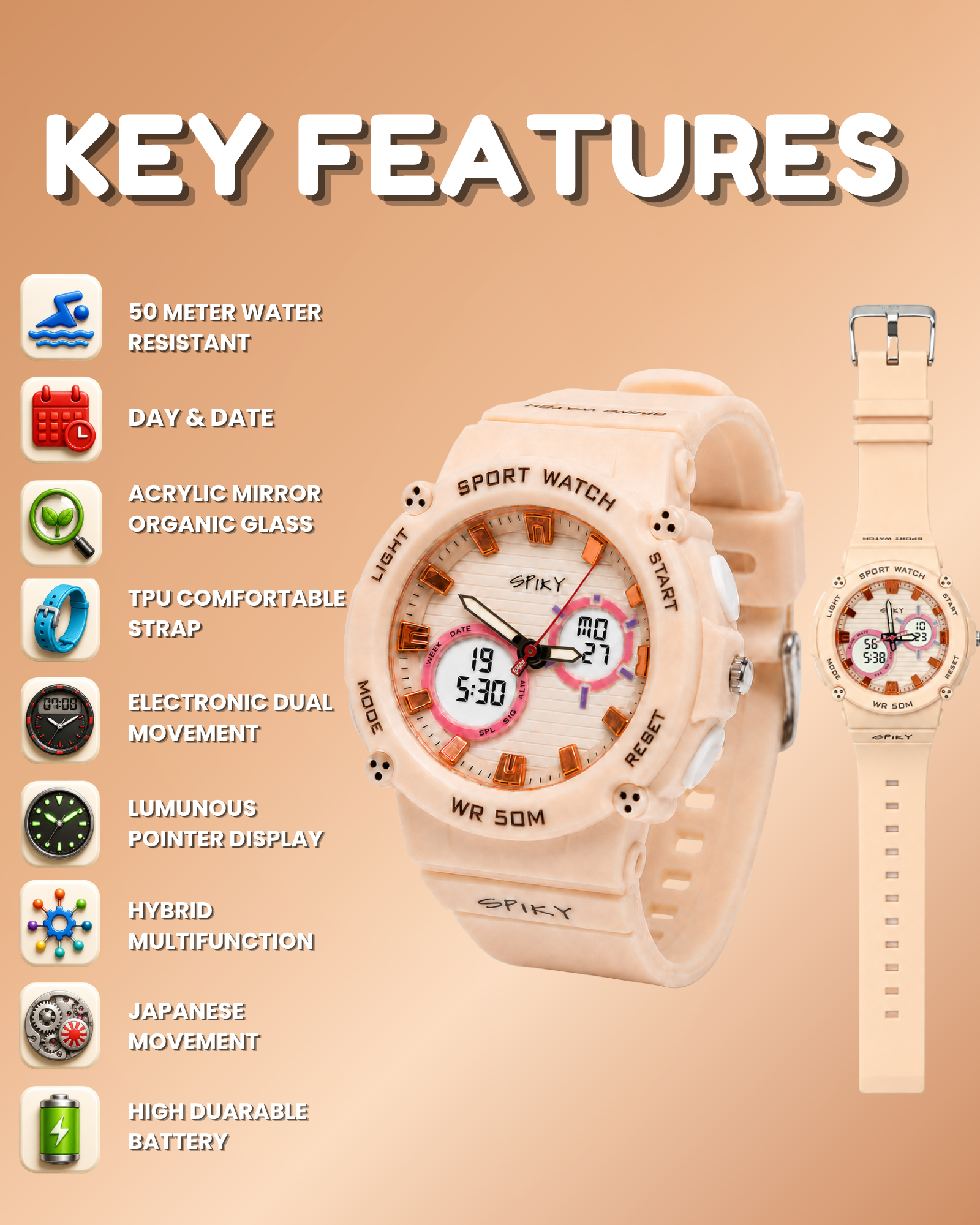 Spiky Analog-Digital Sports Watch for Kids Girls