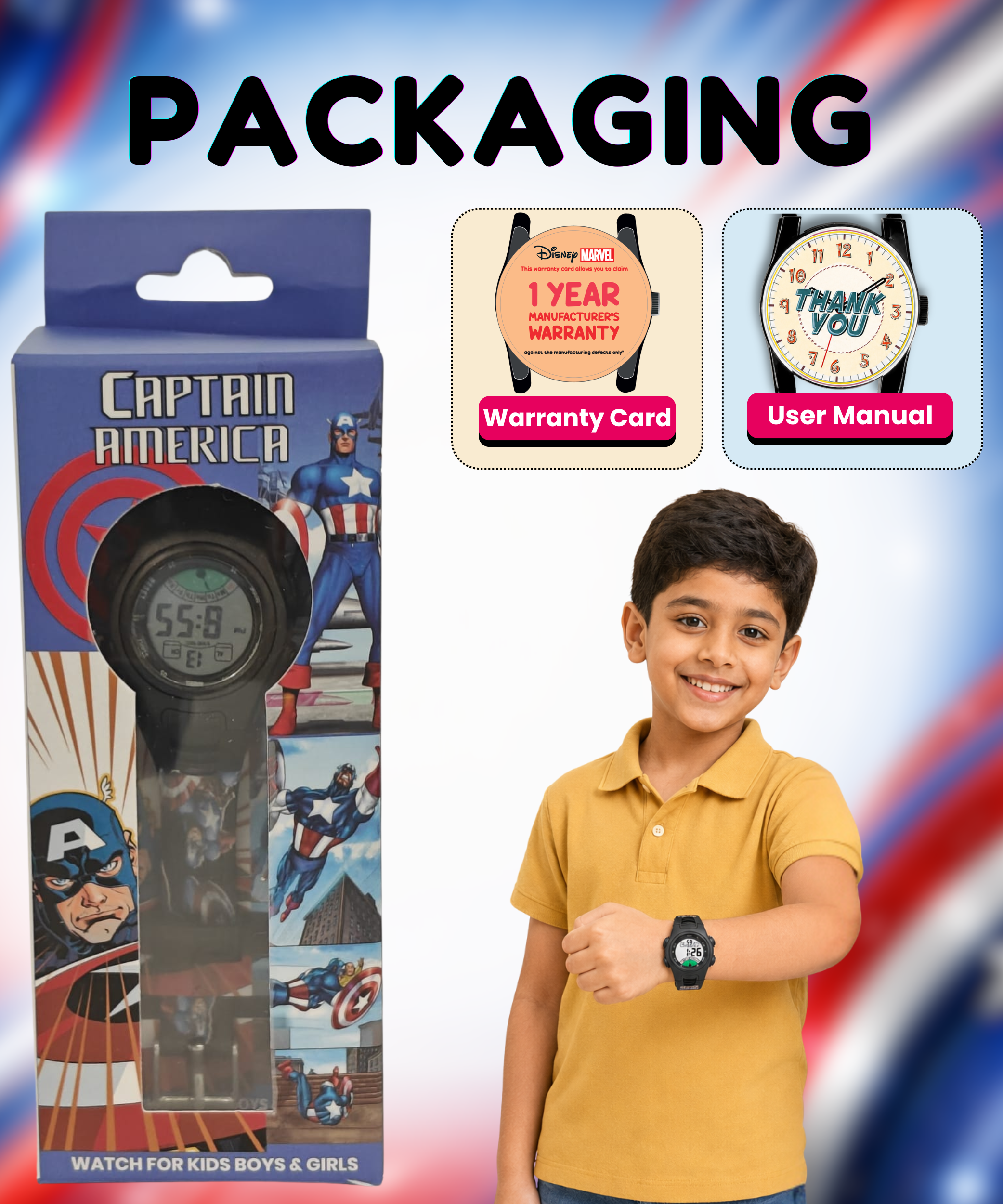 Spiky Captain America theme Digital Kids Watch