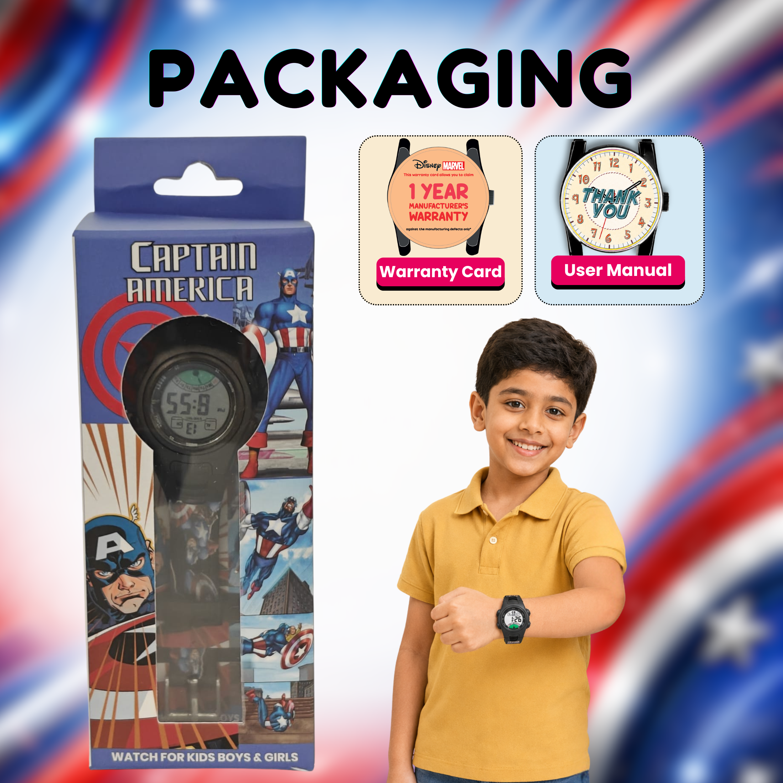 Spiky Captain America theme Digital Kids Watch