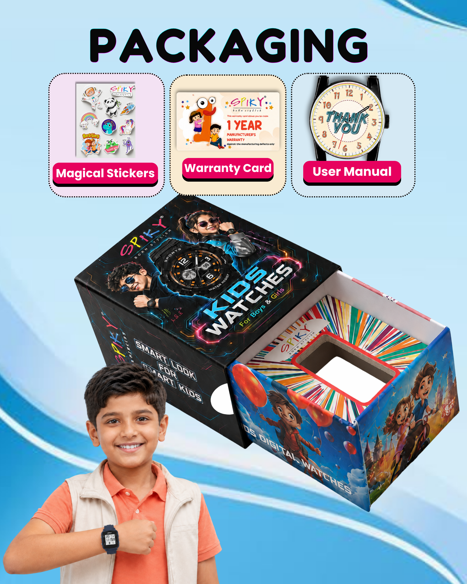 SPIKY Square Digital Watch for Kids Boys & Girls