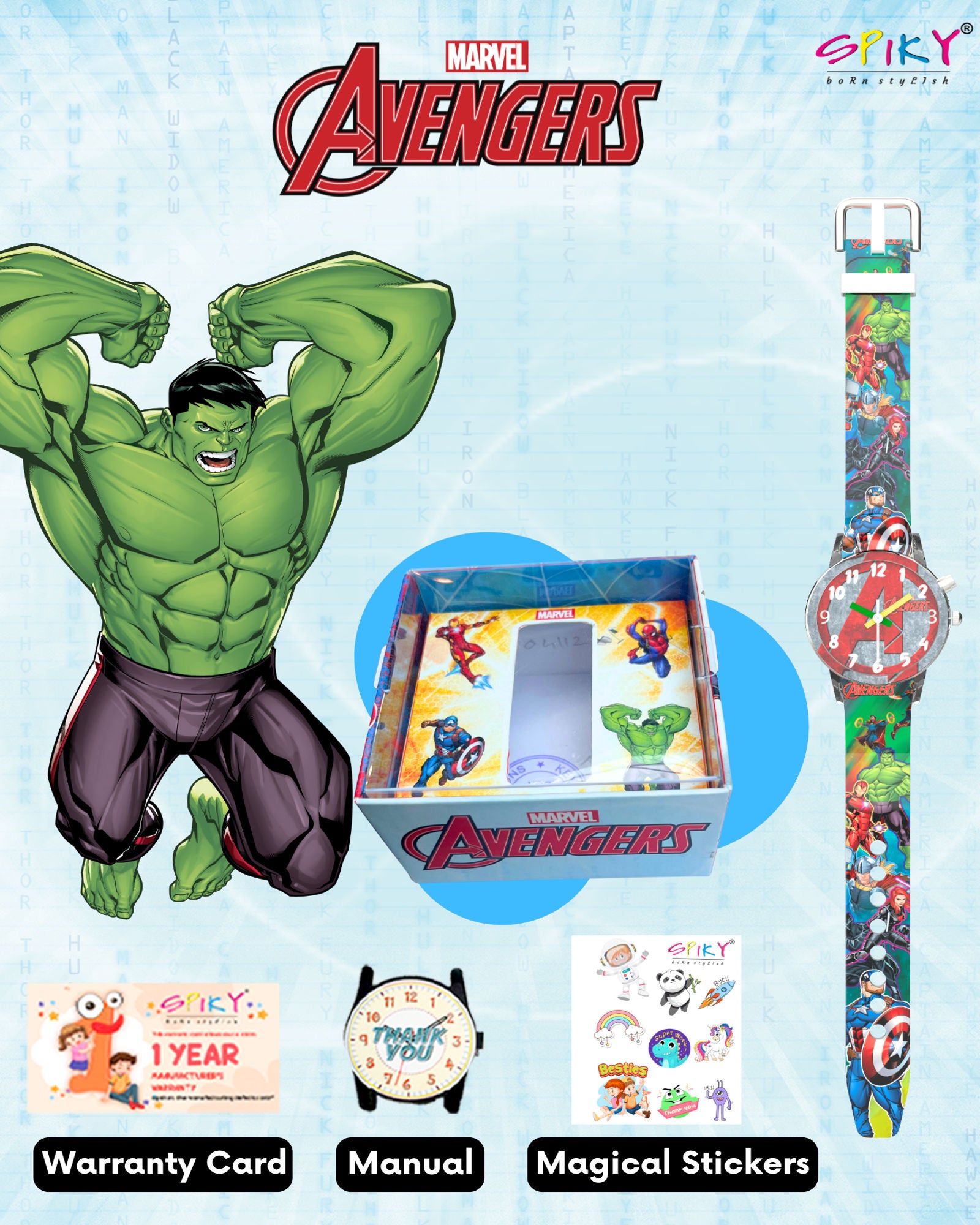 Disney Avengers Analog Kids Watch for Boys and Girls with LED Glowing Light