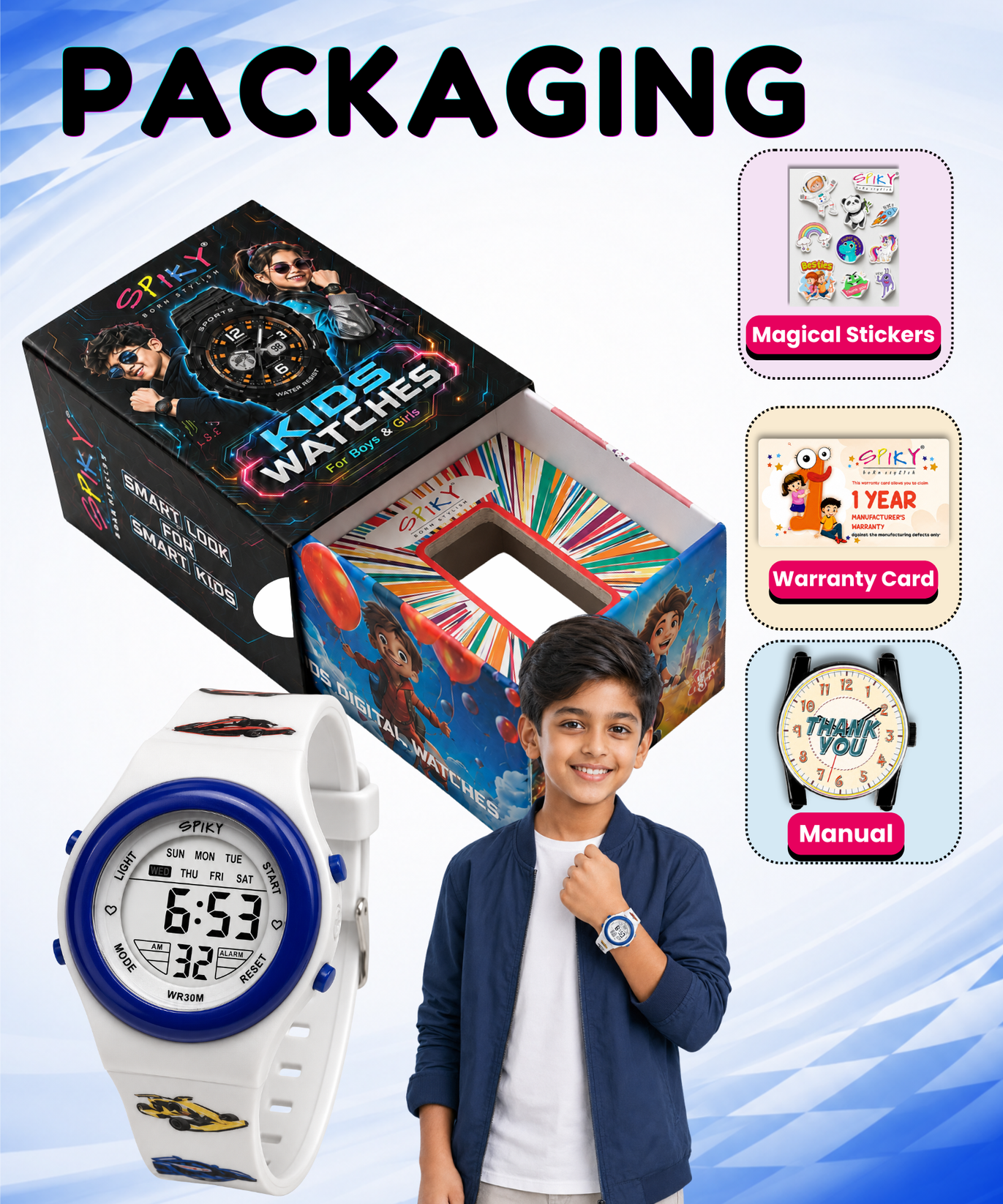 Spiky Round Digital Sports Watch for Kids