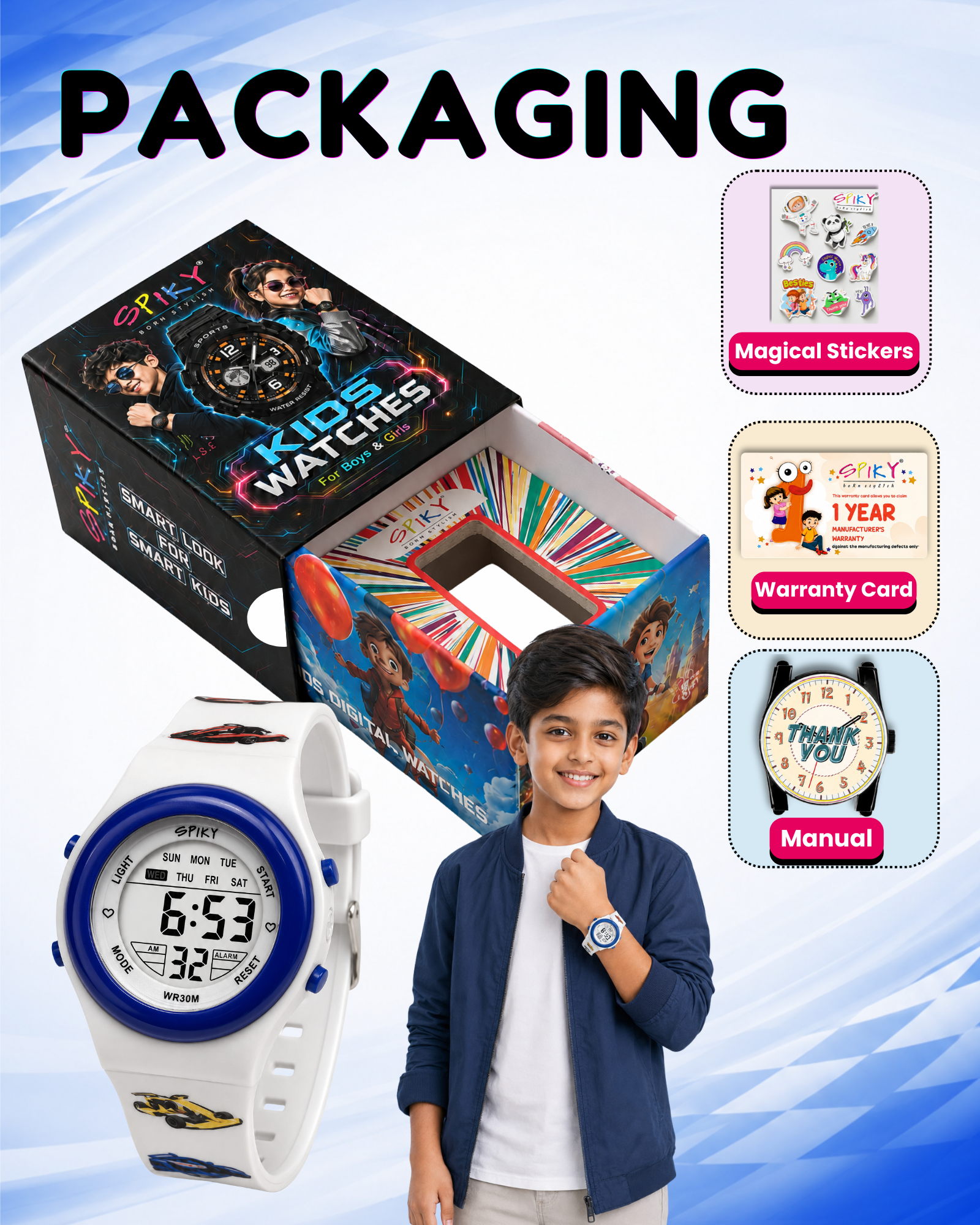 Spiky Round Digital Sports Watch for Kids