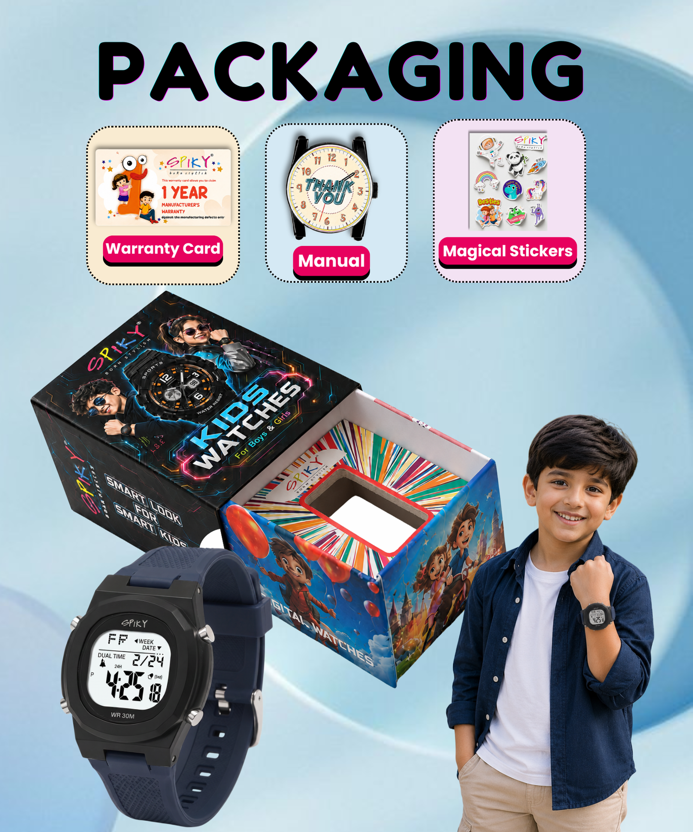 Spiky EVA65 Round Digital Sports Watch for Kids
