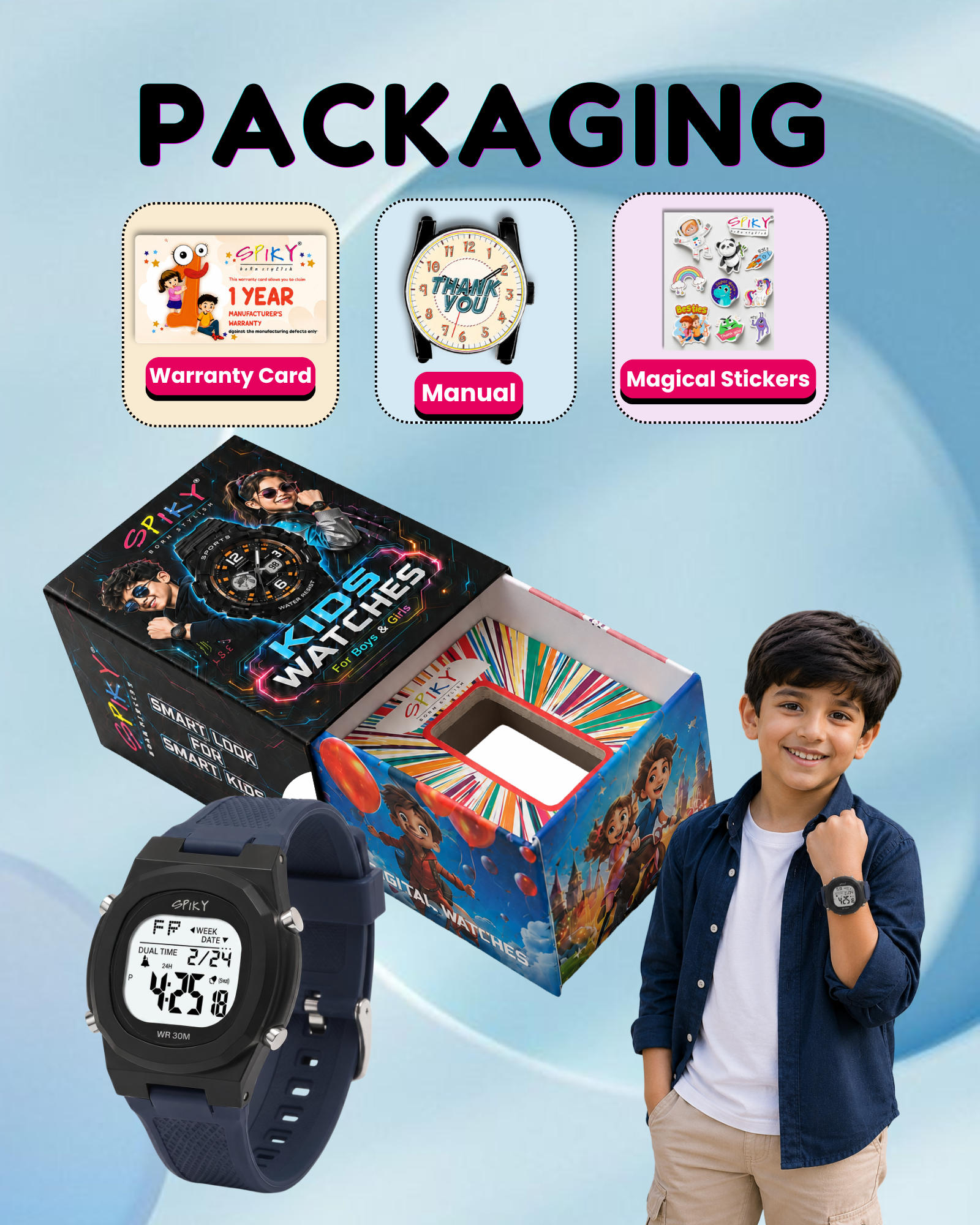 Spiky EVA65 Round Digital Sports Watch for Kids