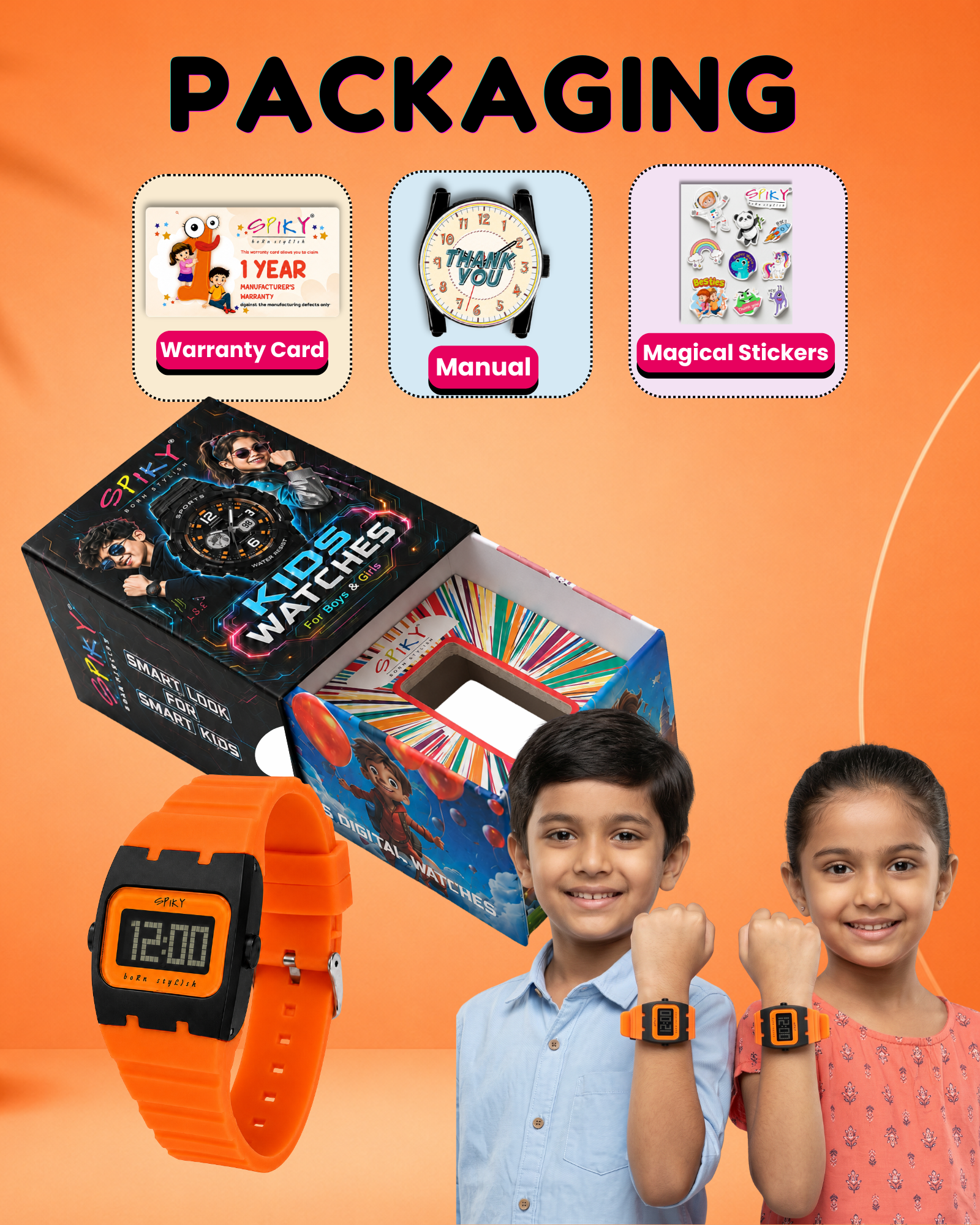 Spiky Rectangle Digital Sports Watch for Kids