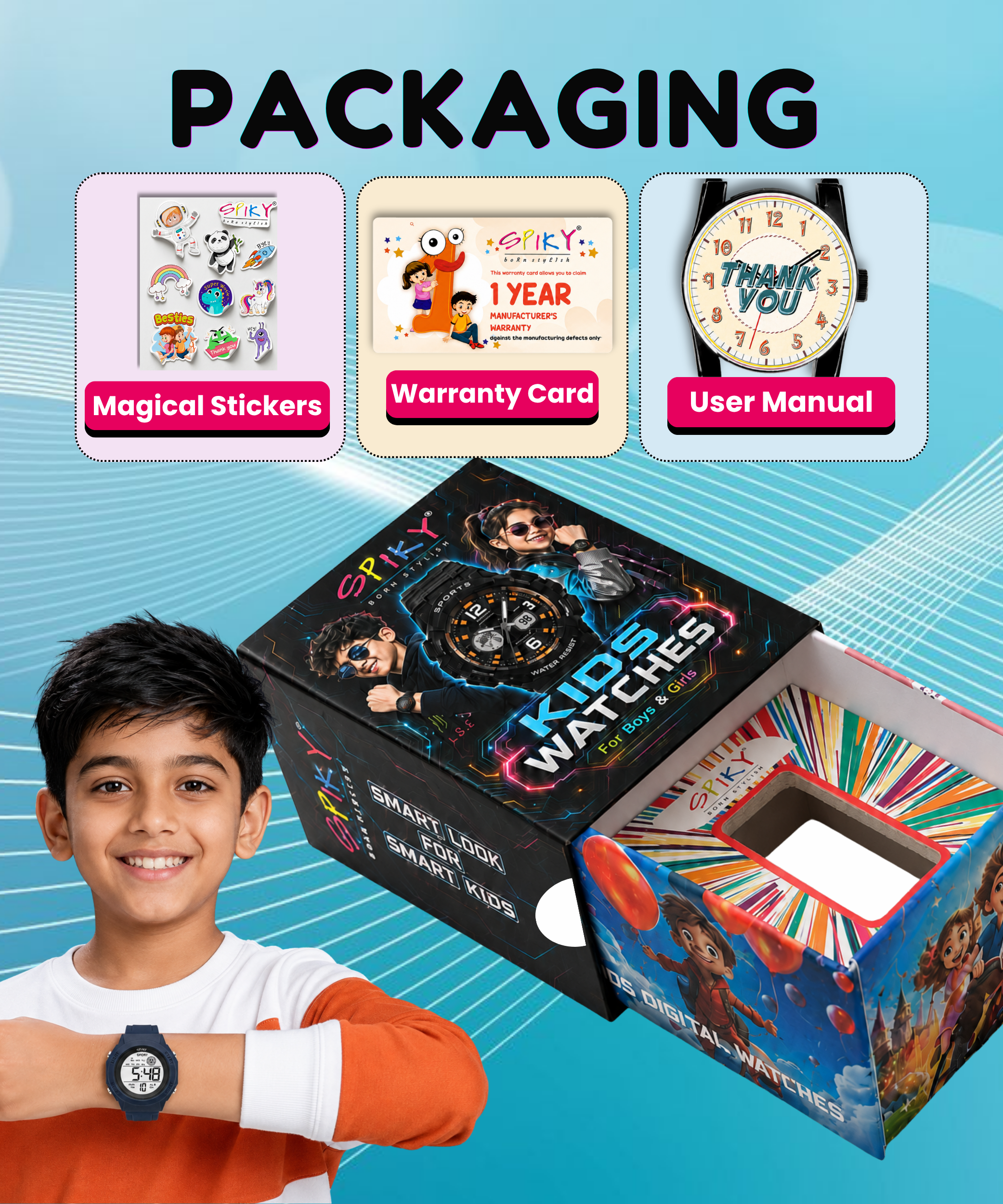 Spiky Square Digital Sports Watch for Kids Boys