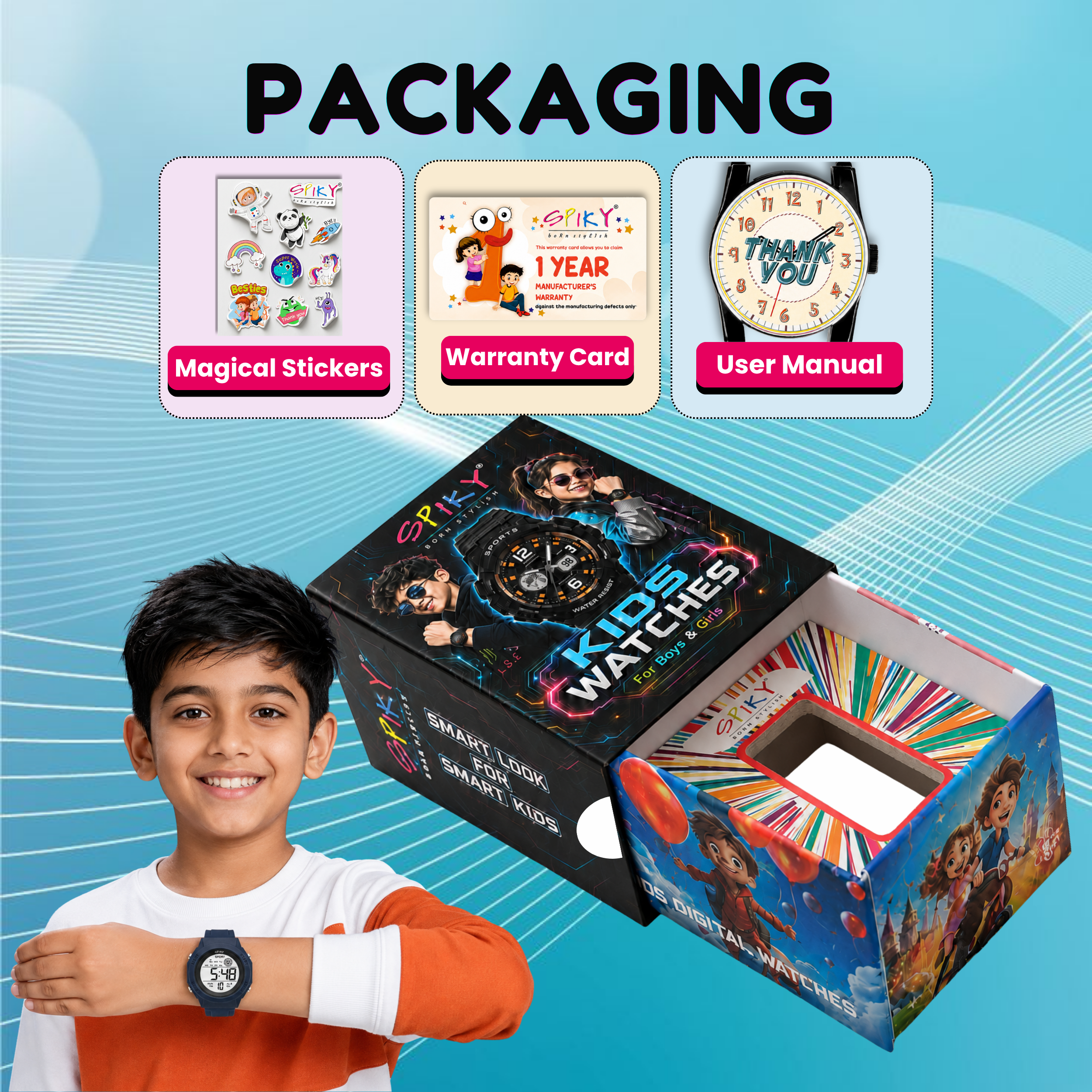 Spiky Square Digital Sports Watch for Kids Boys