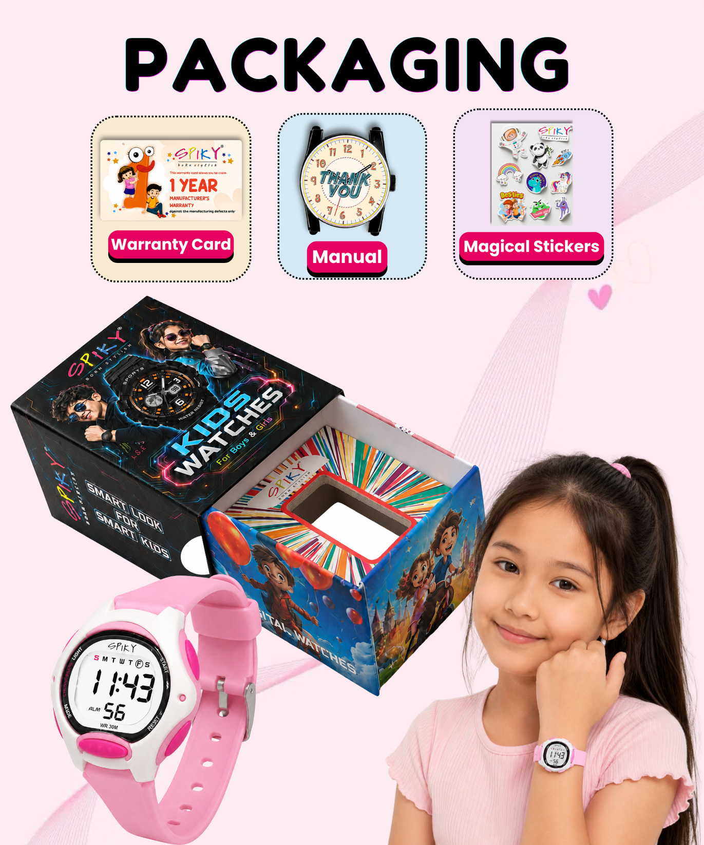 Spiky Eva2 Round Digital Kids Sports Watch - Pink