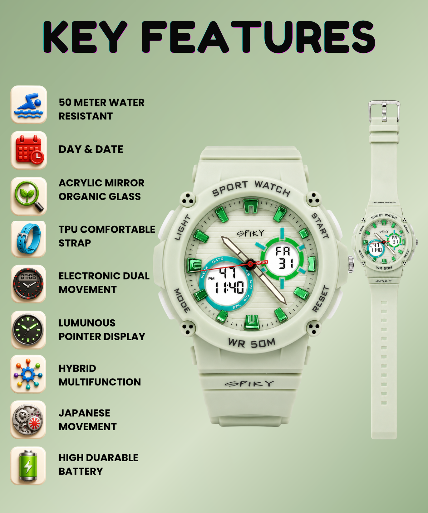 Spiky Analog-Digital Sports Watch for Kids Boys and Girls