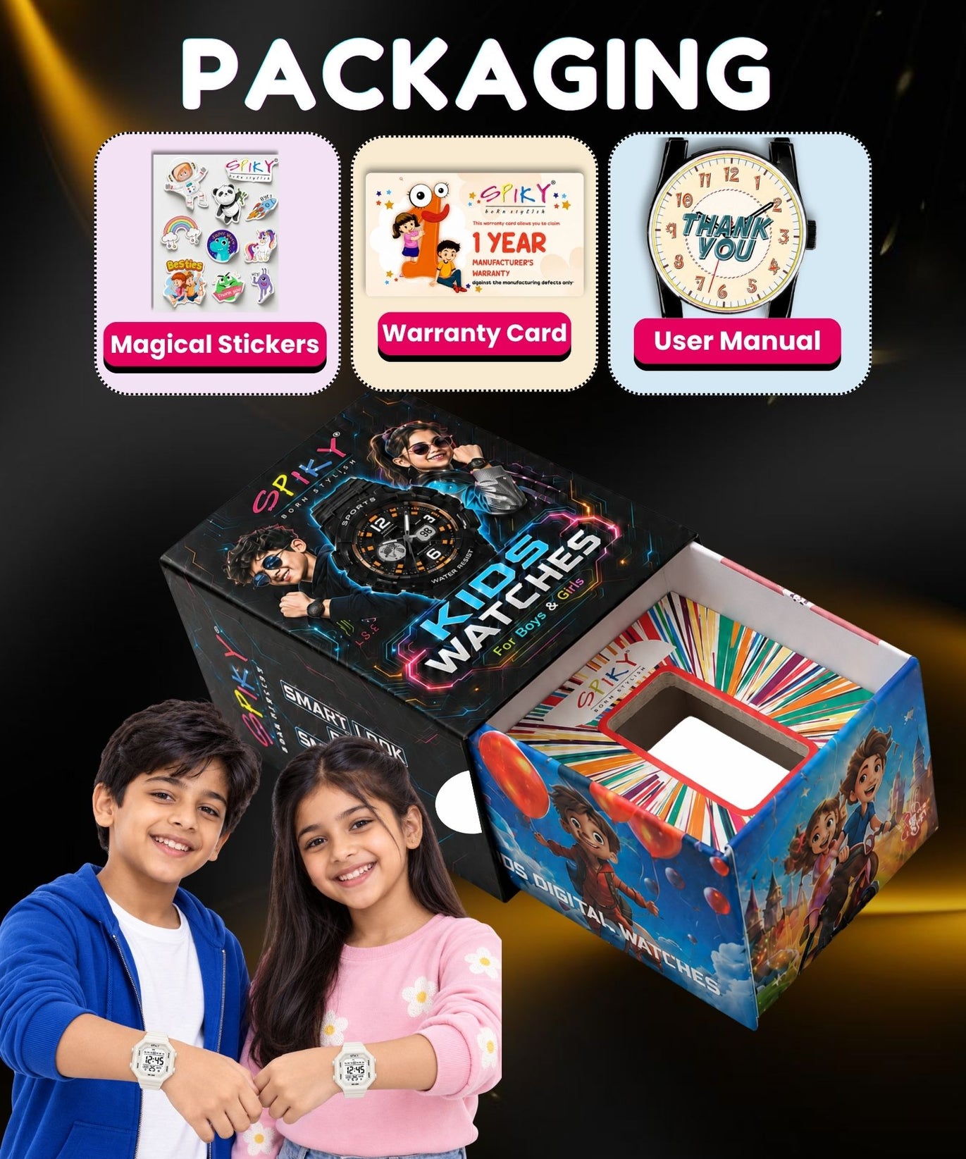 Spiky Square Digital Kids Watch for Boys & Girls