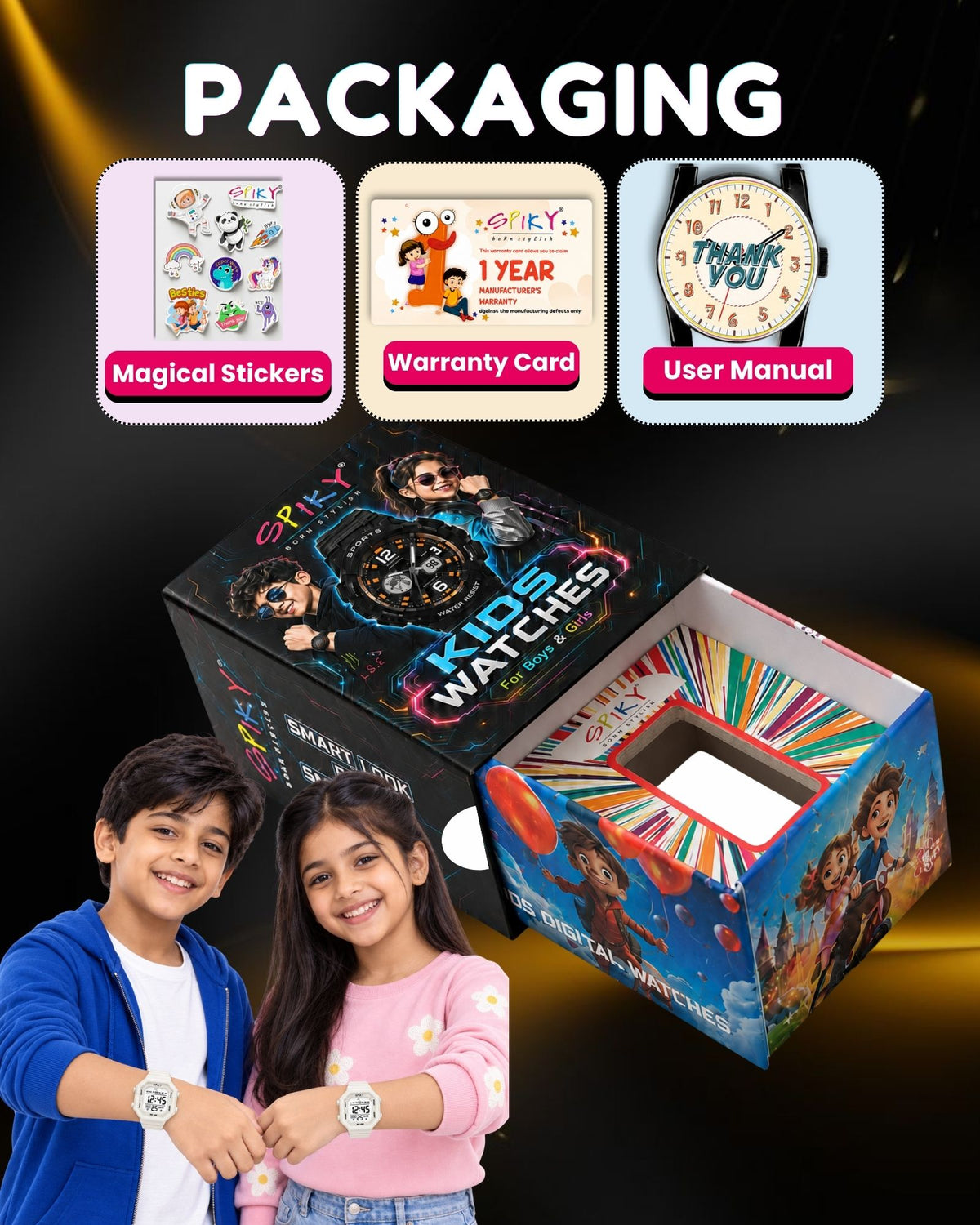 Spiky Square Digital Kids Watch for Boys & Girls