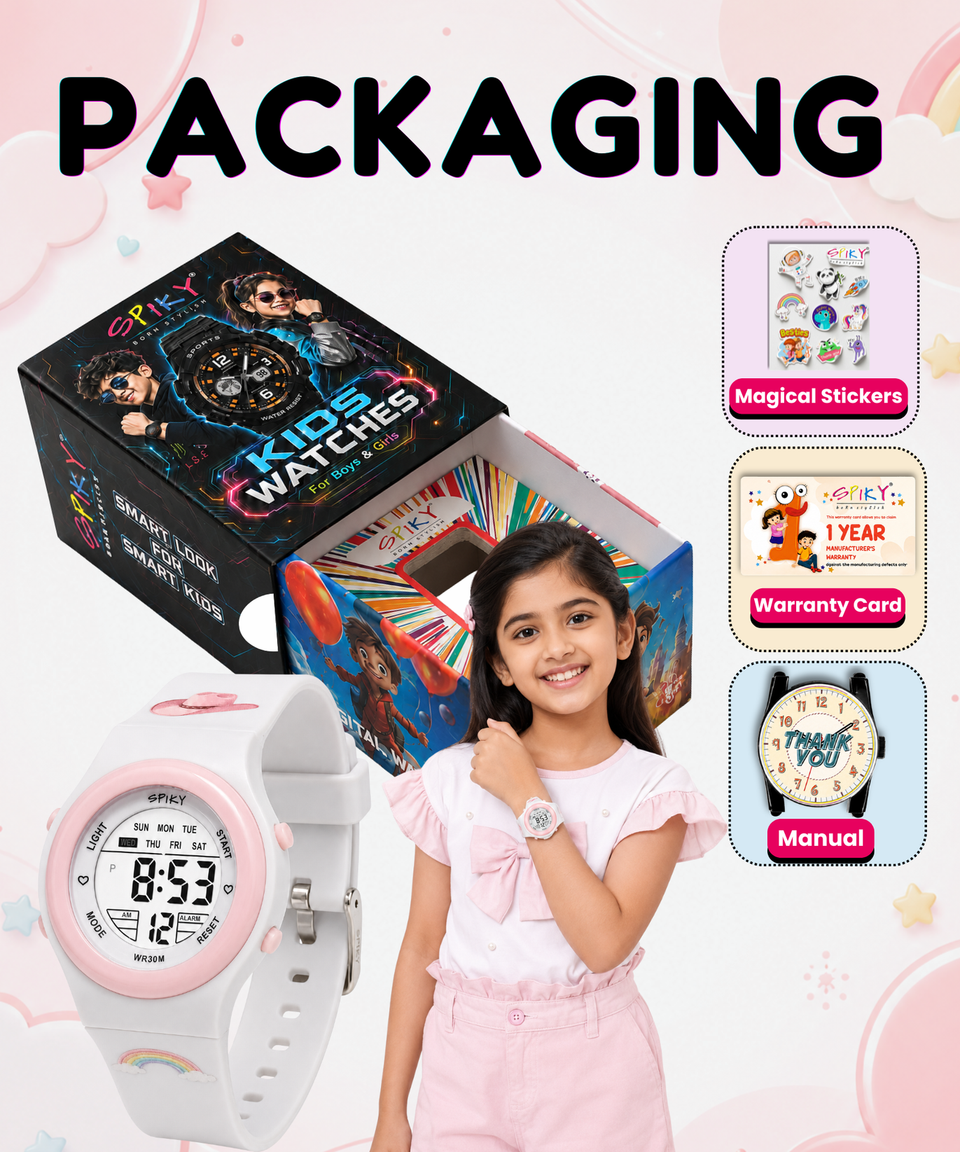 Spiky Round Digital Sports Watch for Kids