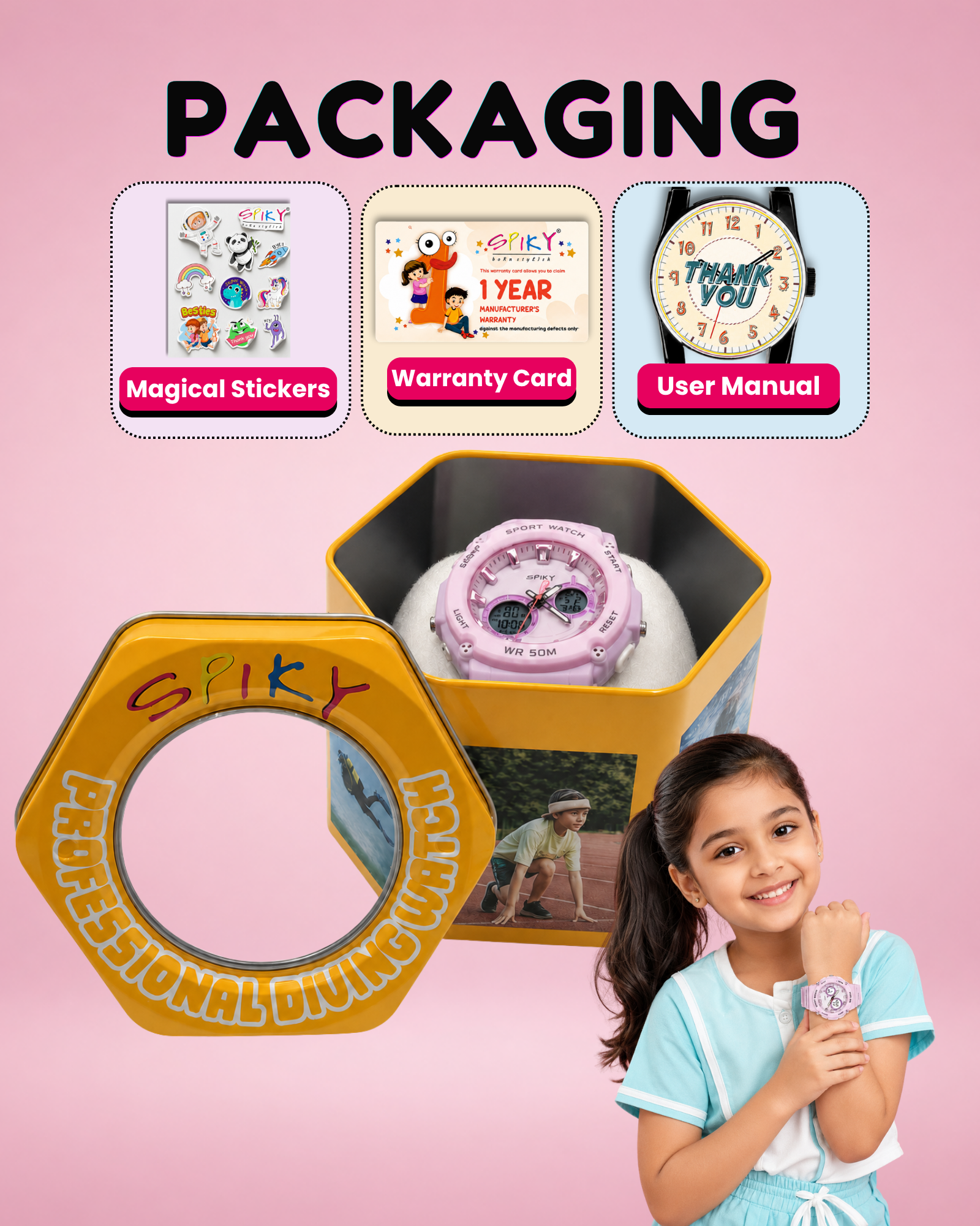 Spiky Analog-Digital Sports Watch for Kids Girls